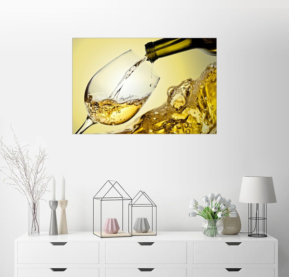 Posterlounge Acrylglasbild 60 x 40 cm: Weingl/äser und Fass auf einem Holztisch von Editors Choice Druck auf Acryl Glas Bild Acryl Glasbild Wandbild