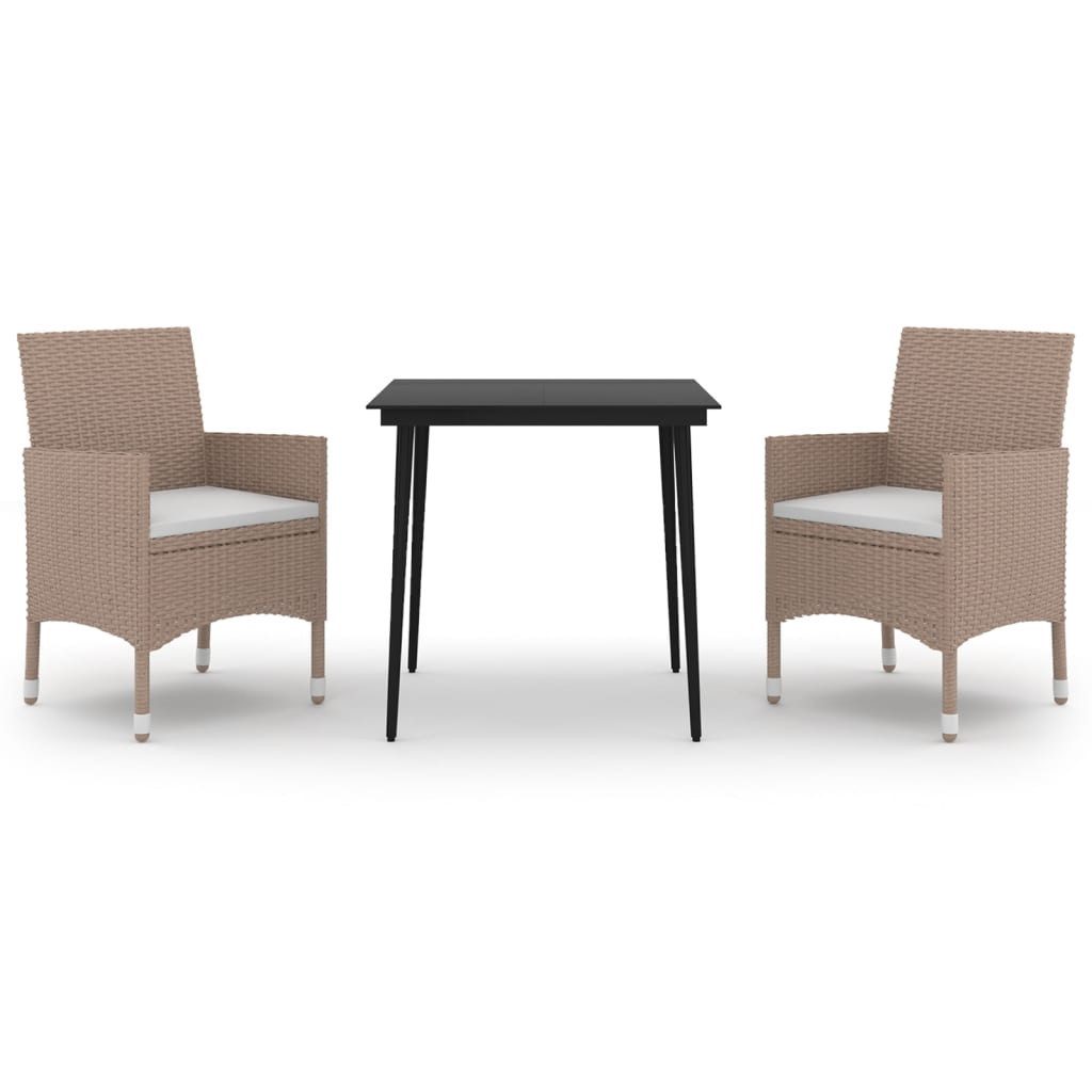vidaXL Garten-Essgruppe 3-tlg. Garten-Essgruppe mit Auflagen Poly Rattan und Glas, (2-tlg)