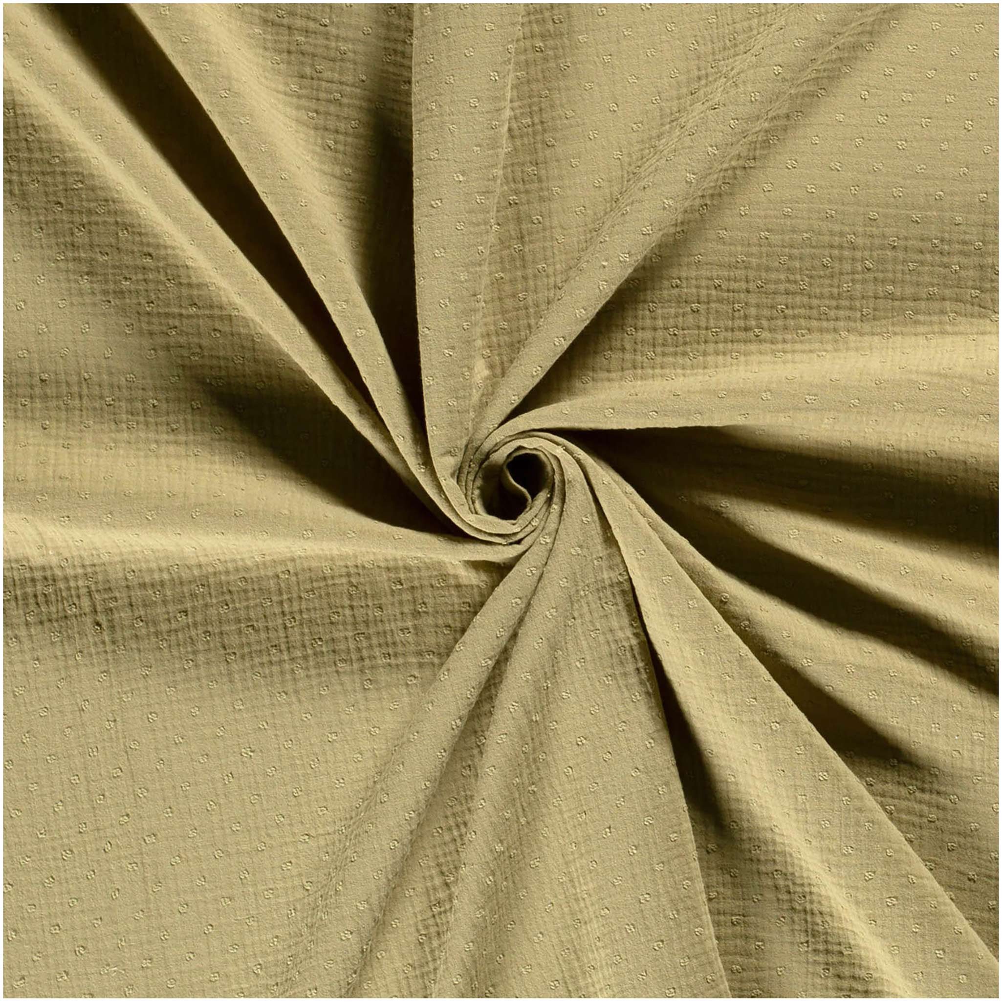 maDDma Stoff Musselin-Stoff gepunktet ab 50x130cm uni Double Gauze Mulltuch, 026 - khaki