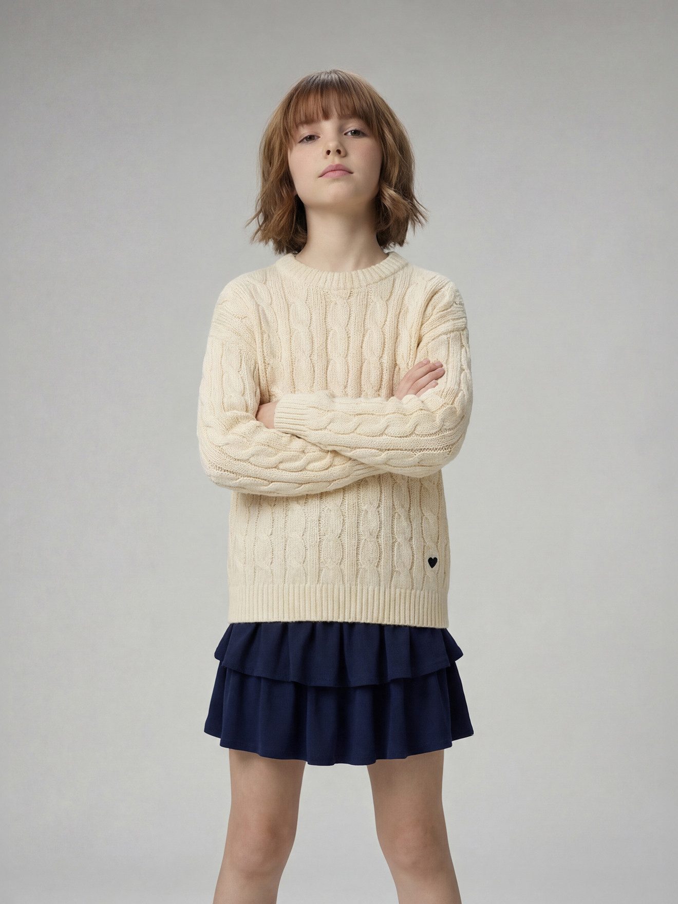 jonen Pullunder Grobstrick-Pullover mit Herz-Stickerei Mädchen