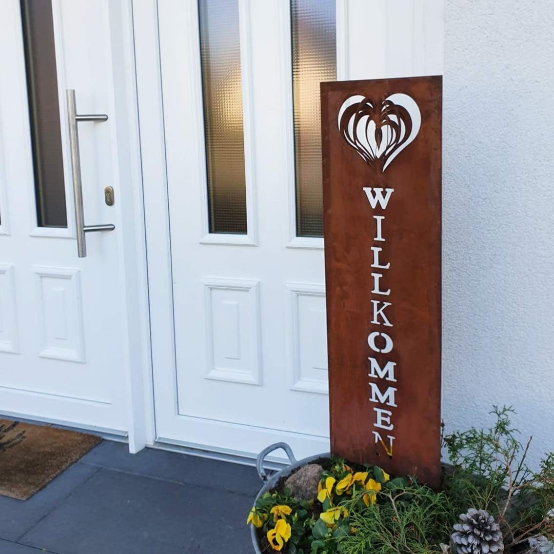 K&L Wall Art Gartenstecker Edelrost Gartenschild Willkommen Metallschild Ro günstig online kaufen