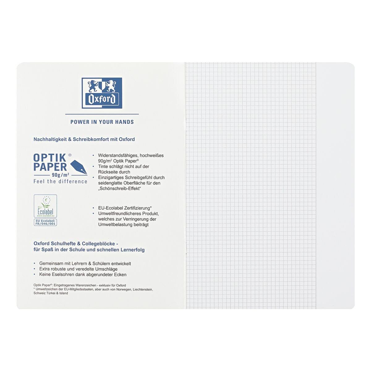 OXFORD Schulheft Touch, A4, kariert (Lineatur 26), Veredelung / Außenrand, ungelocht, 16 Blatt