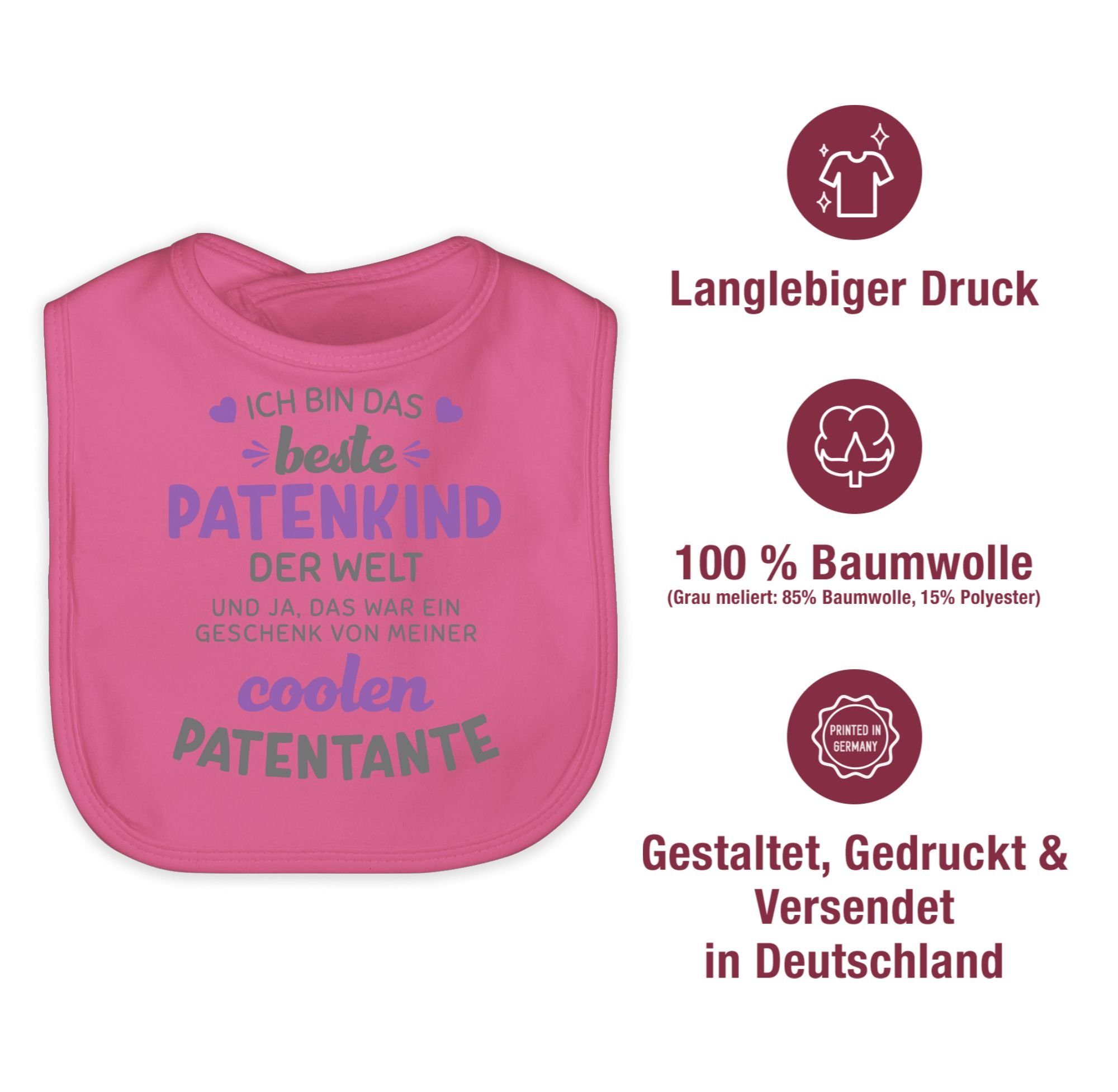 das Patentante Lätzchen Shirtracer Baby Pink 3 grau/lila, bin der Ich Patenkind beste Welt