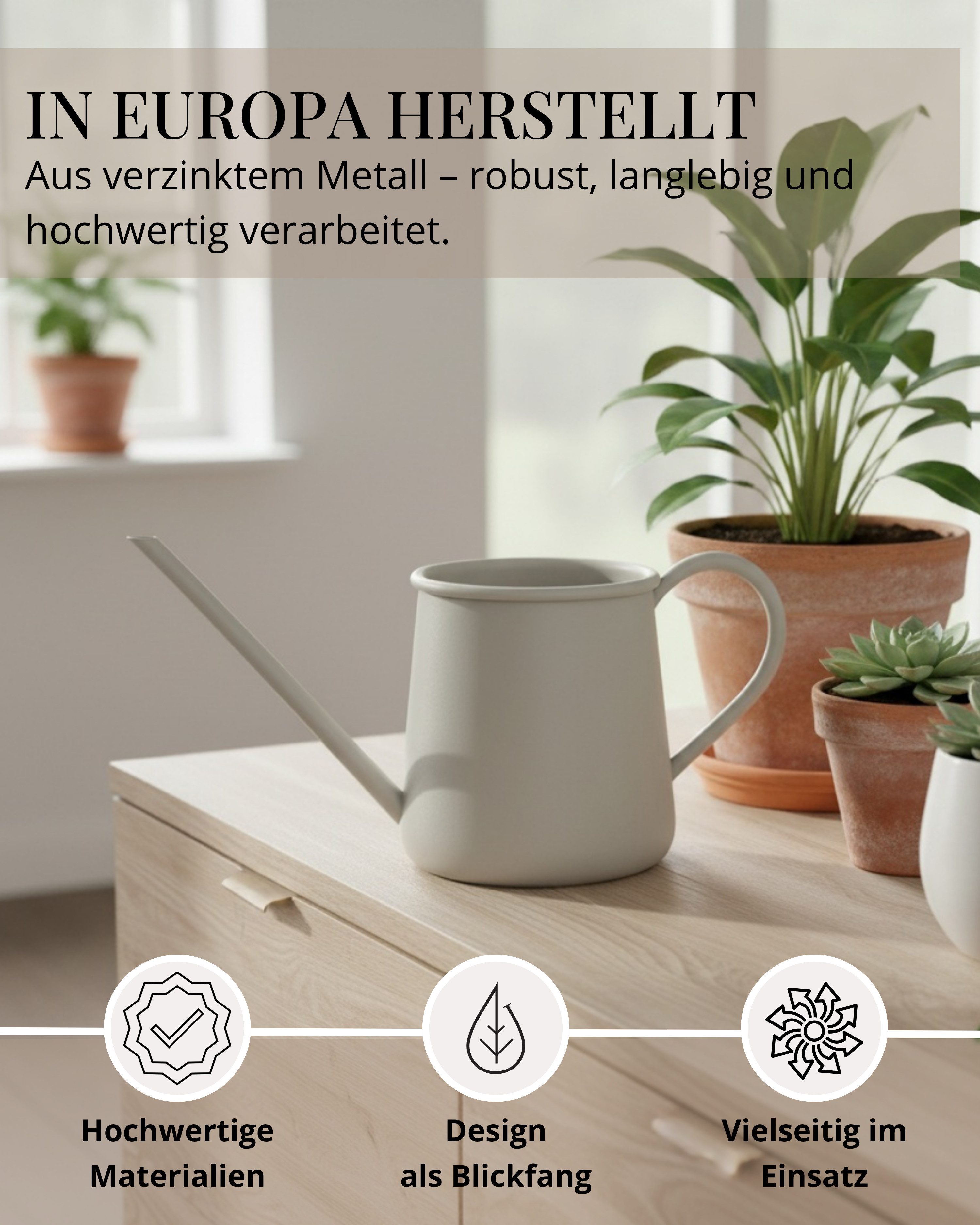 LIVLIG Gießkanne 1 Liter, Gießkanne klein, Gießkanne für Zimmerpflanzen (L28,5 × B10,5 × H12 cm), mit langem Ausguss für Zimmerpflanzen, Balkonpflanzen & Kräuter