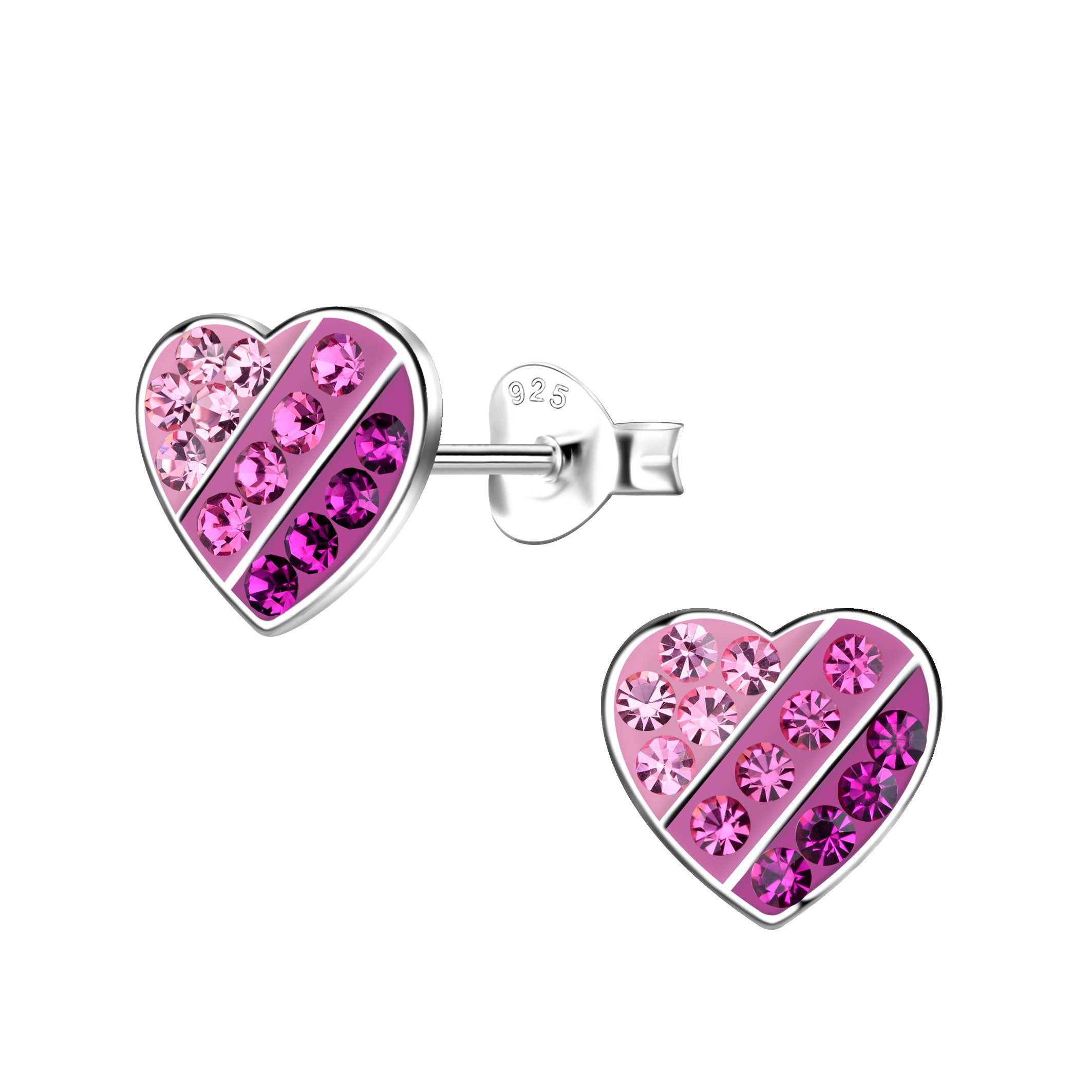 schmuck23 Paar Ohrstecker Ohrringe Herz 925 Silber Kinder Mädchen, bunte Kristalle
