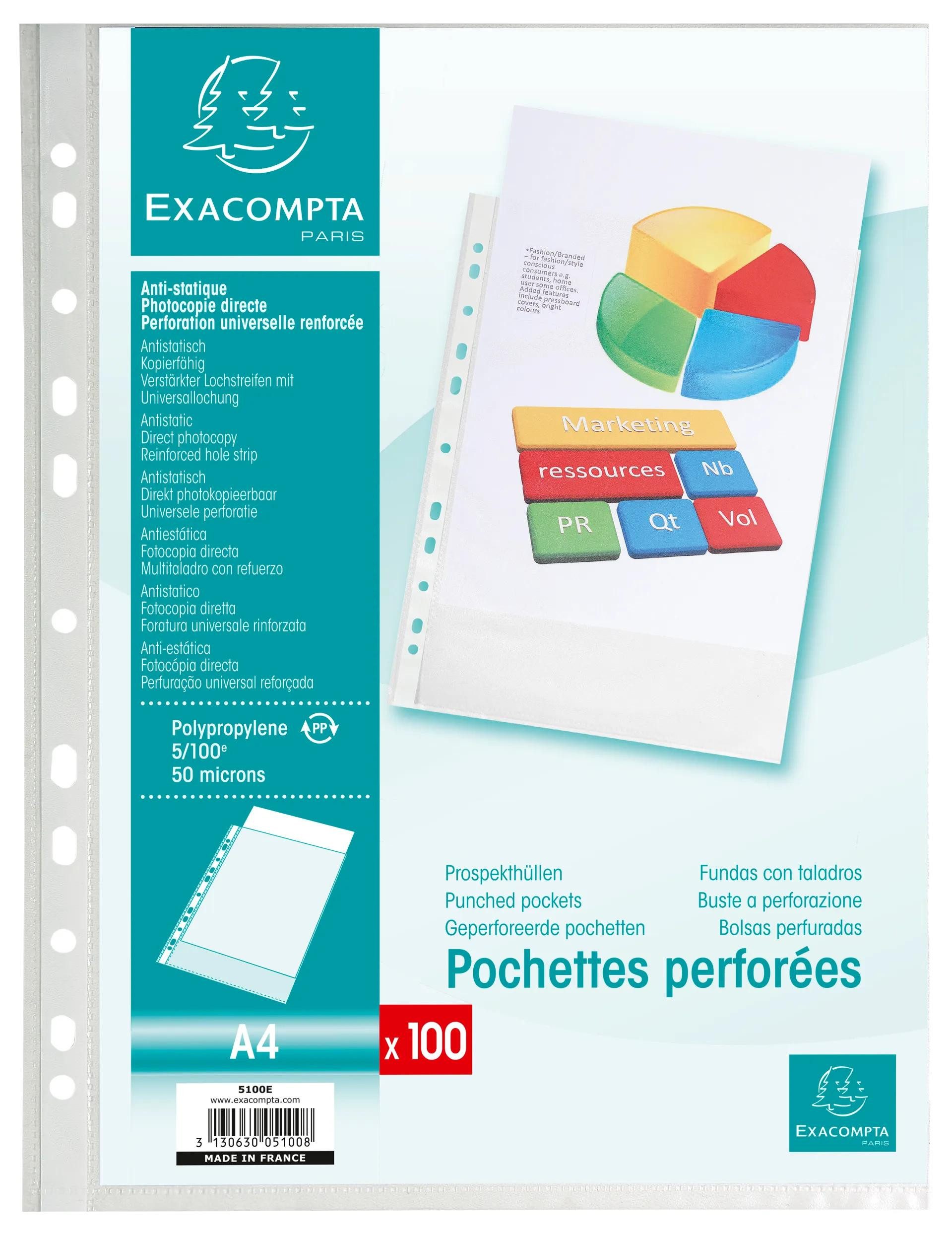 Prospekthülle 10x Pack 100 Prospekthüllen gelocht genarbtem PP 50µ A4 Kristall 5100E