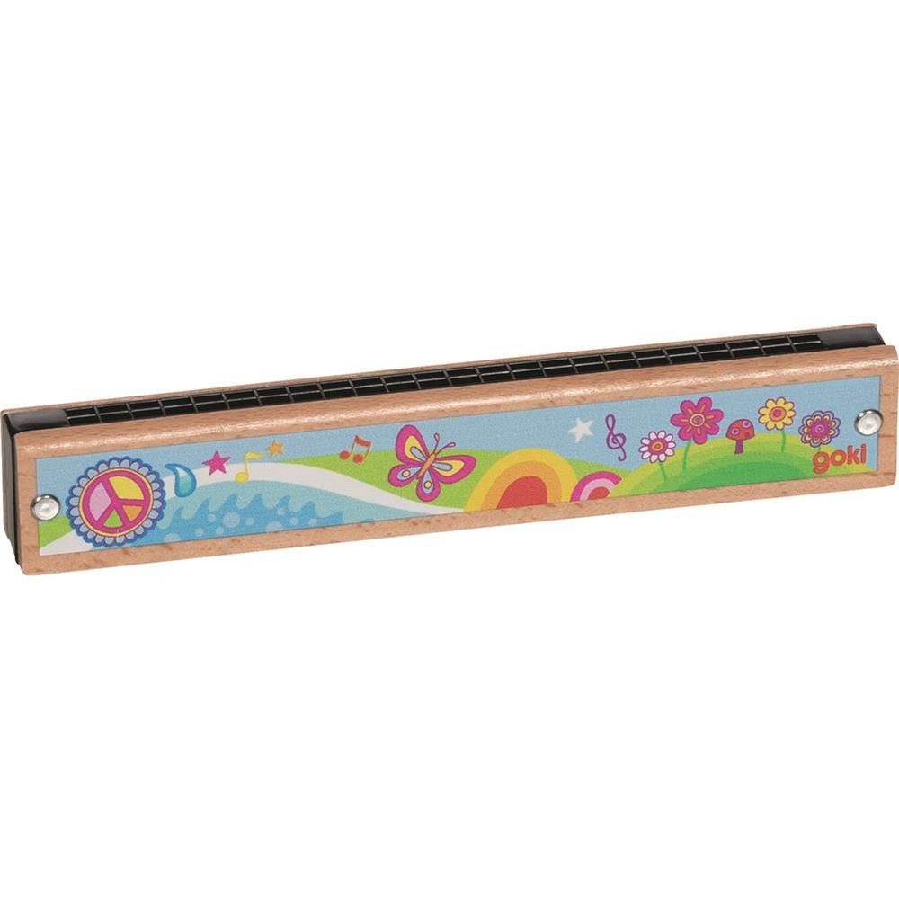 goki Spielzeug-Musikinstrument Mundharmonika Flower Power Holz Musikinstrument 24 Töne ab 3 Jahre, 24 Töne für erste Melodien