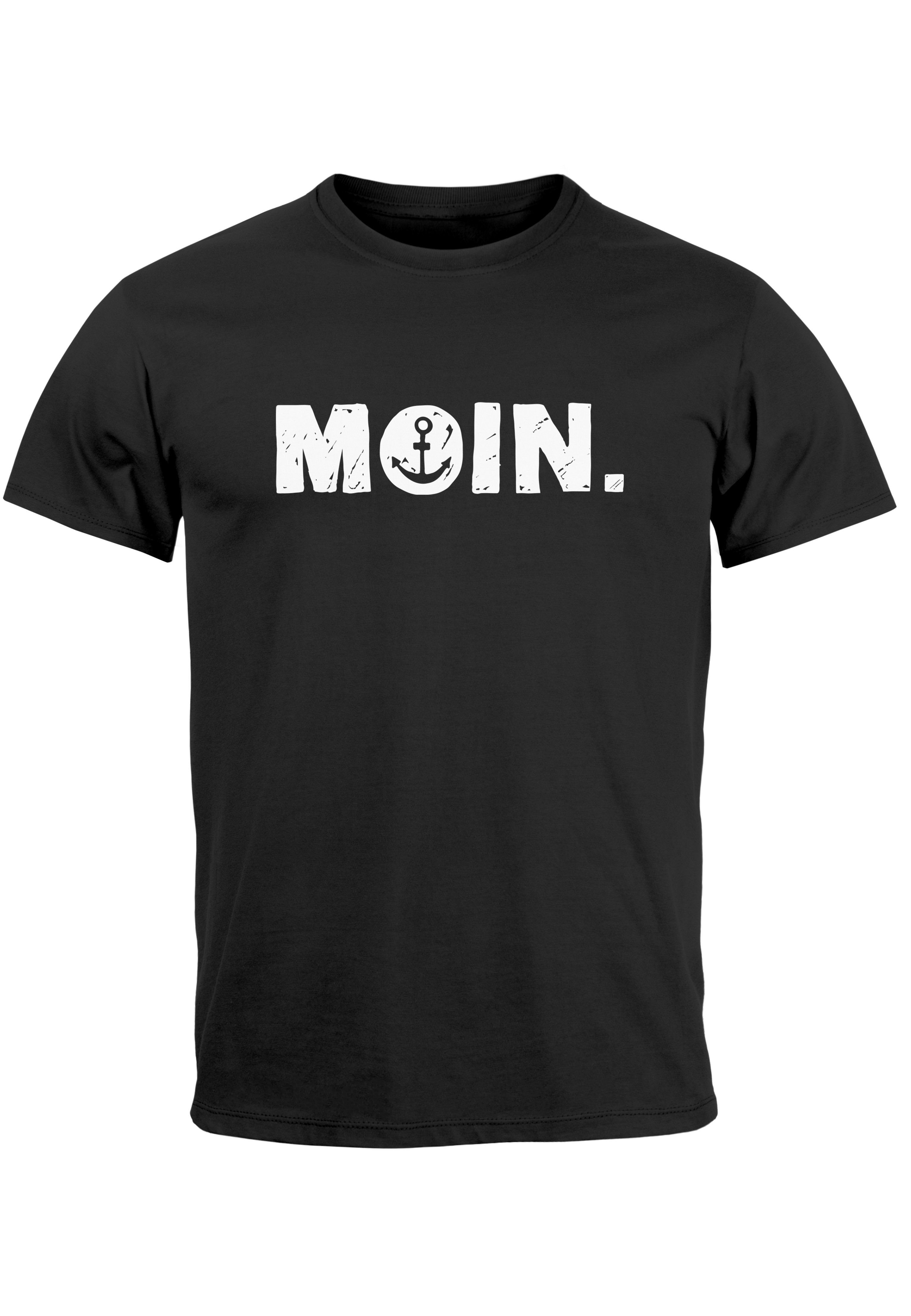 Moin Print Schriftzug Neverless T-Shirt Print-Shirt Herren schwarz Print Fash Anker Hamburg Dialekt Norden mit