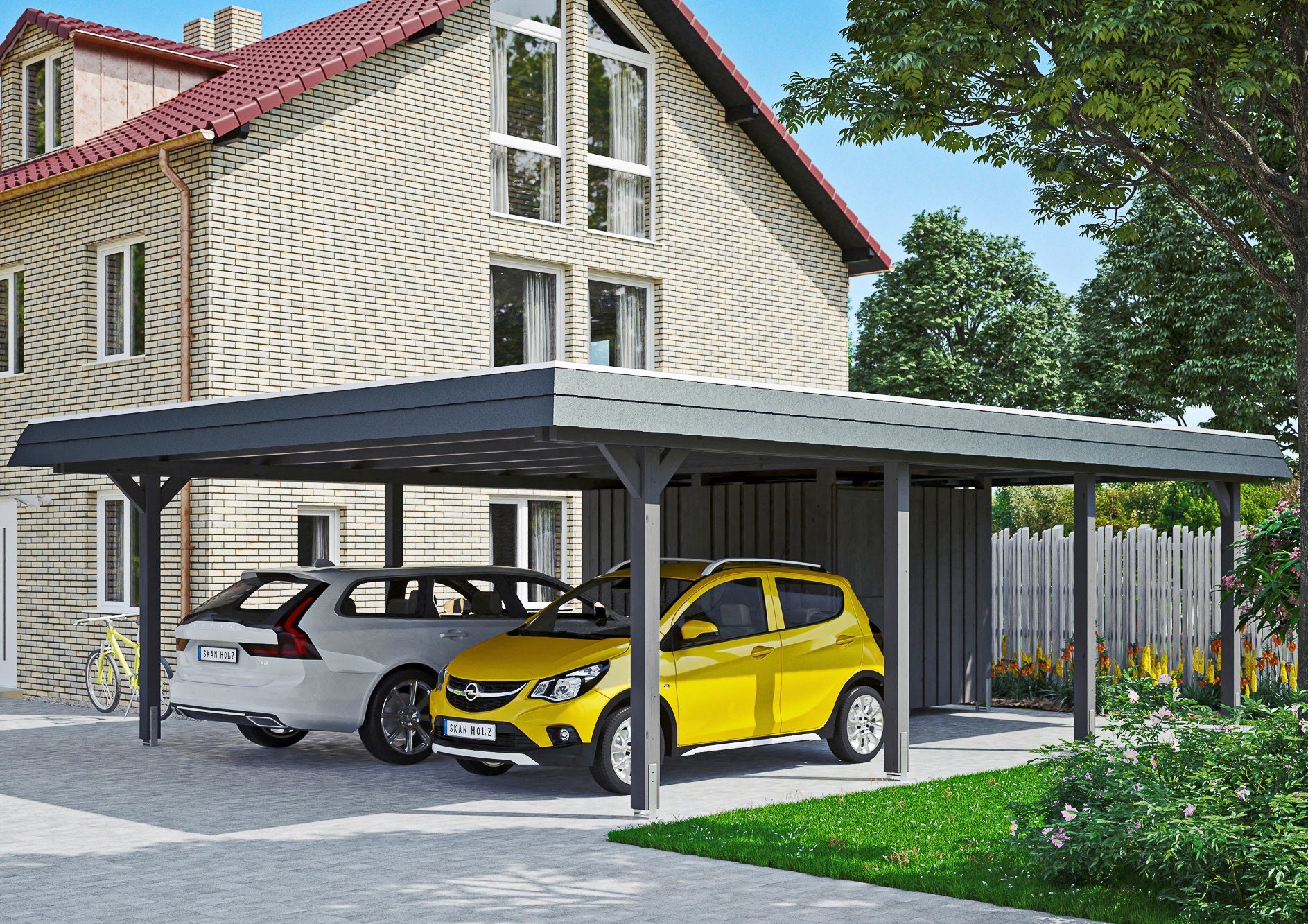 Die Qualität ist Skanholz Doppelcarport Wendland, cm dunkelgrau 630x879 cm, BxT: 216 Einfahrtshöhe