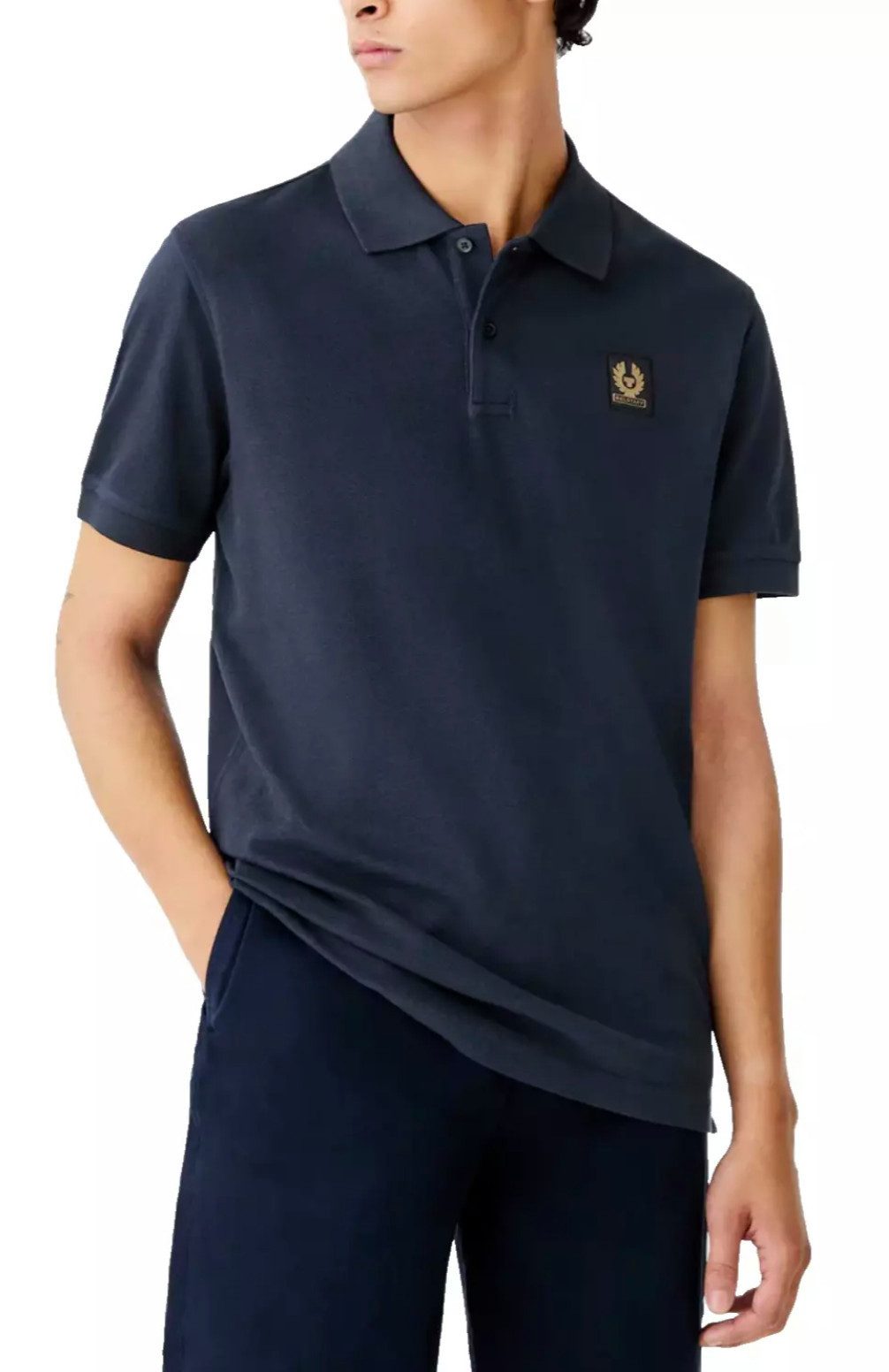 Belstaff Poloshirt Herren Retro Patch Regular Comfort Fit Baumwollpiqué Gestickter Phönix-Aufnäher, Rippkragen und bündchen