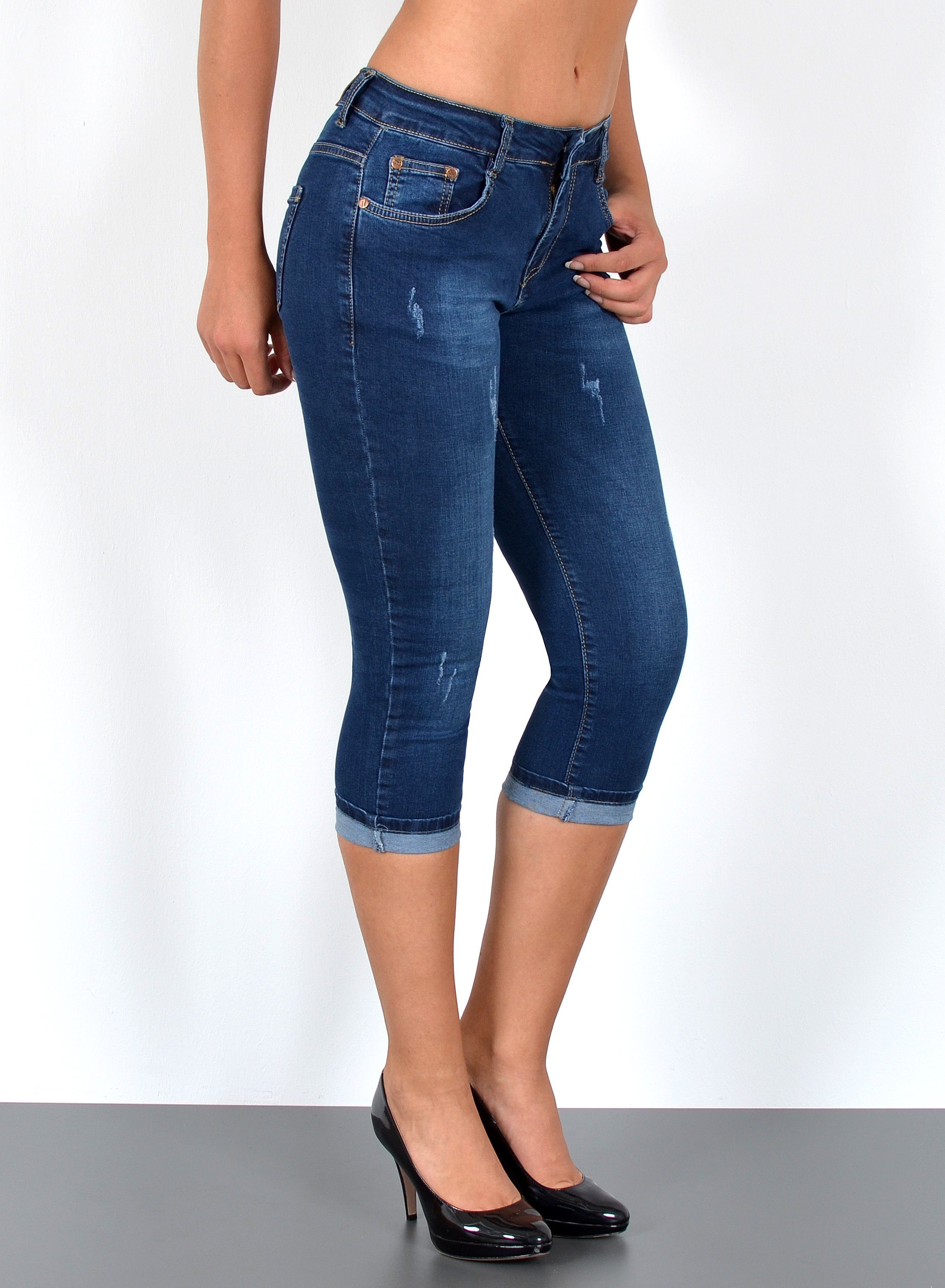 Caprijeans High Waist Capri Jeans Damen bis Übergröße Plus Size Große Größe C15