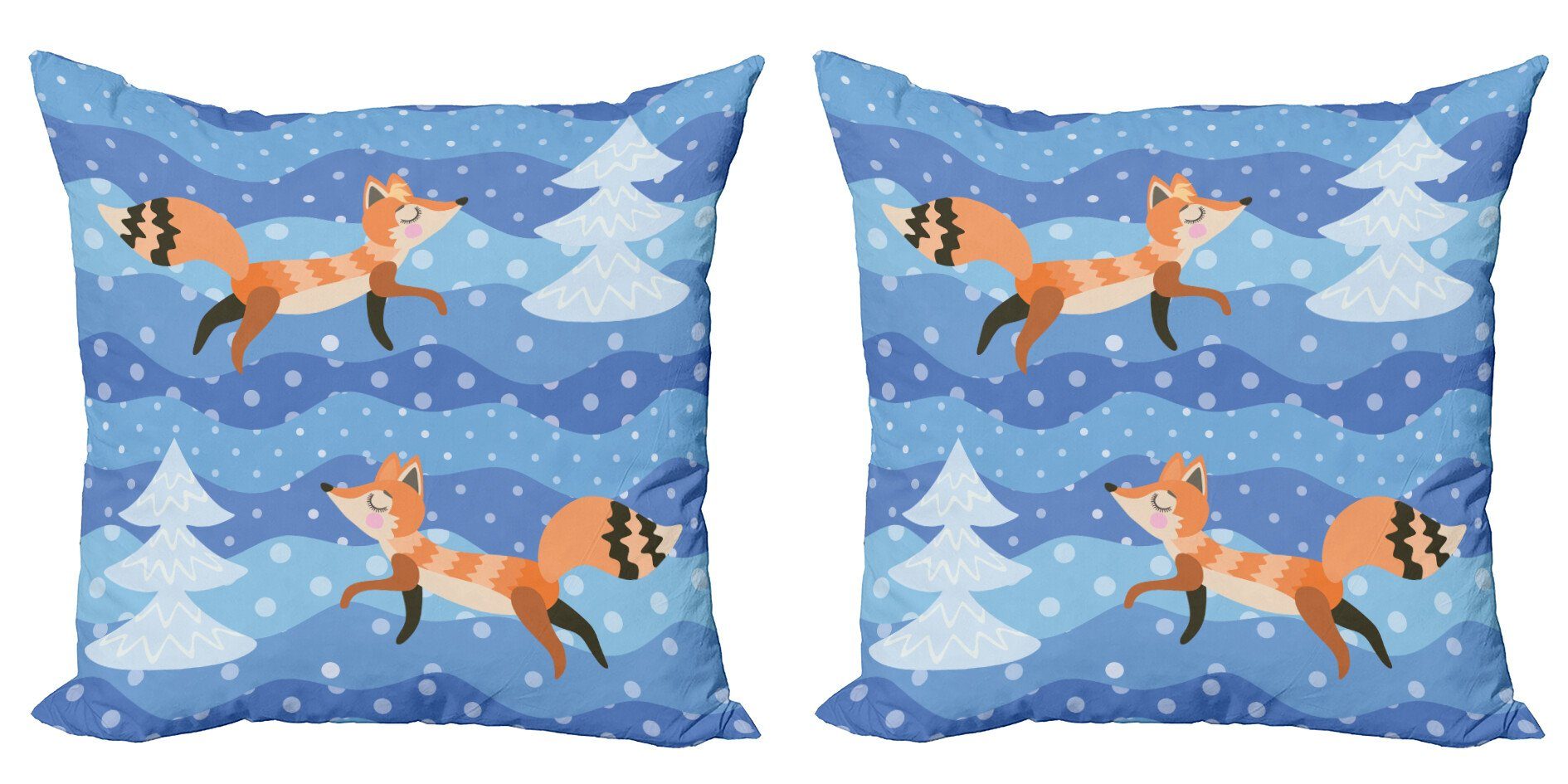 Kissenbezüge Modern Accent Winter (2 und Digitaldruck, Baum Abakuhaus Stück), Tier Fuchs schneit Doppelseitiger