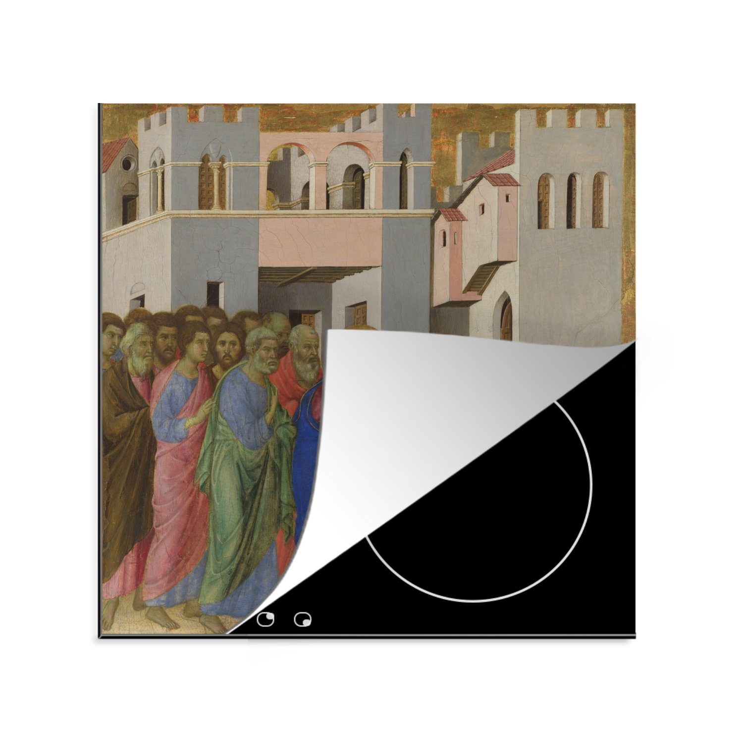 MuchoWow Herdblende-/Abdeckplatte Jesus öffnet die Augen eines blind geborenen Mannes - Gemälde von, Vinyl, (1 tlg), 78x78 cm, Ceranfeldabdeckung, Arbeitsplatte für küche