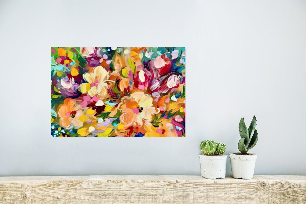 St), MuchoWow Ohne Ölfarbe für Gemälde Blumen (1 Regenbogen, Poster, - Wandbild, Wohnzimmer, - Poster - Wandposter Rahmen