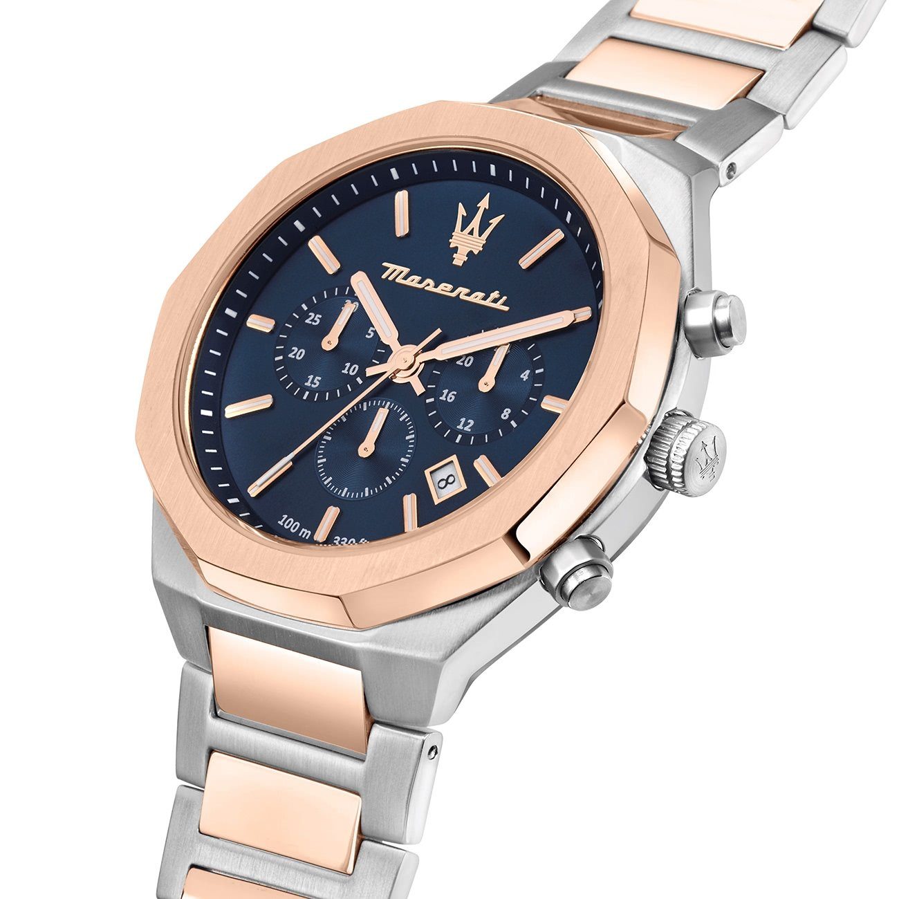 MASERATI Chronograph Maserati Damenuhr Chronograph STILE, (Chronograph), Herren, Damenuhr rund, groß (ca. 45mm) Edelstahlarmband, Made-In Italy