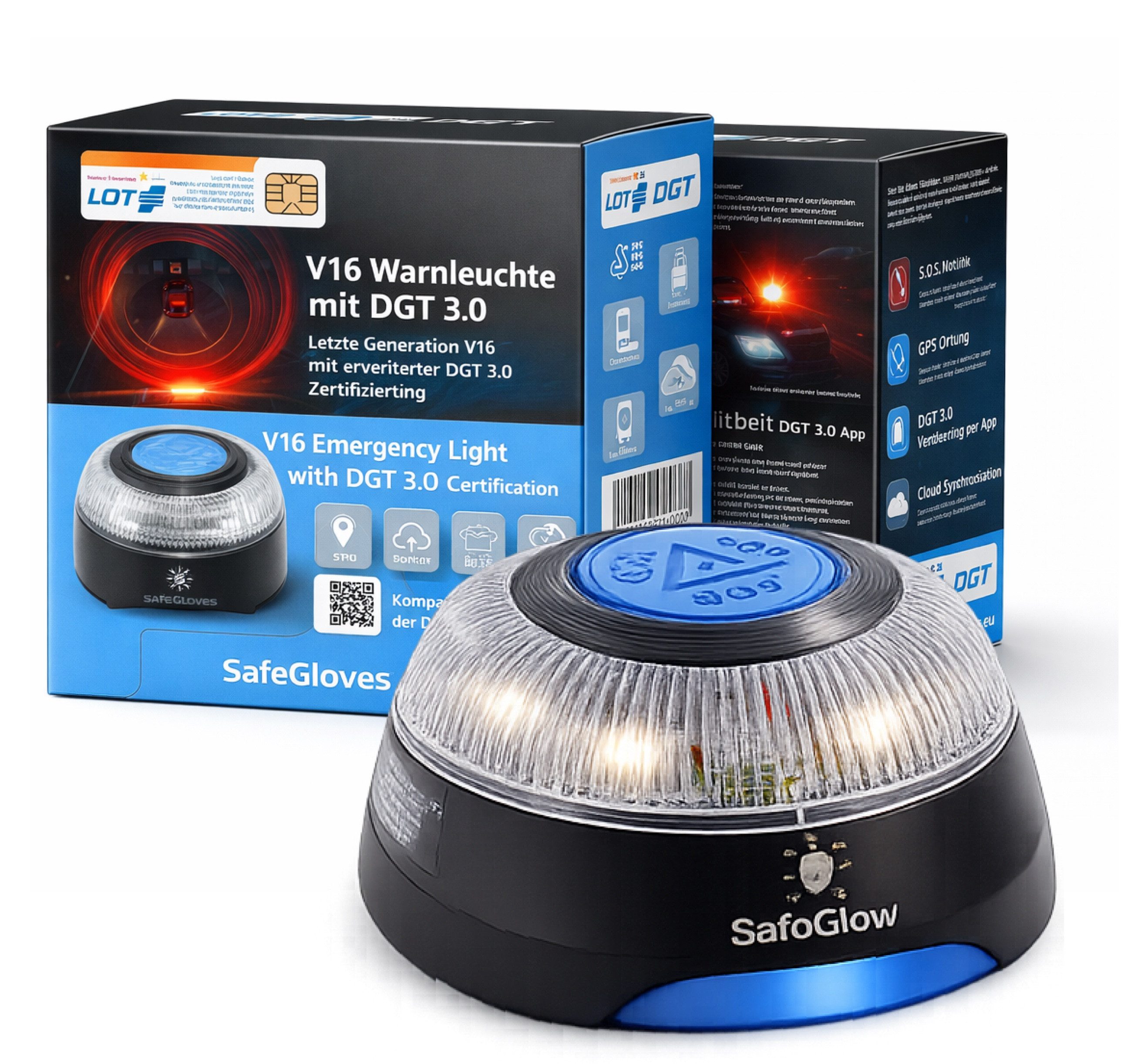 Safeglow LED-Warndreieck Warnleuchte V16 EU IDADA 21020060 Warndreieck Auto & Motorrad (Packung)