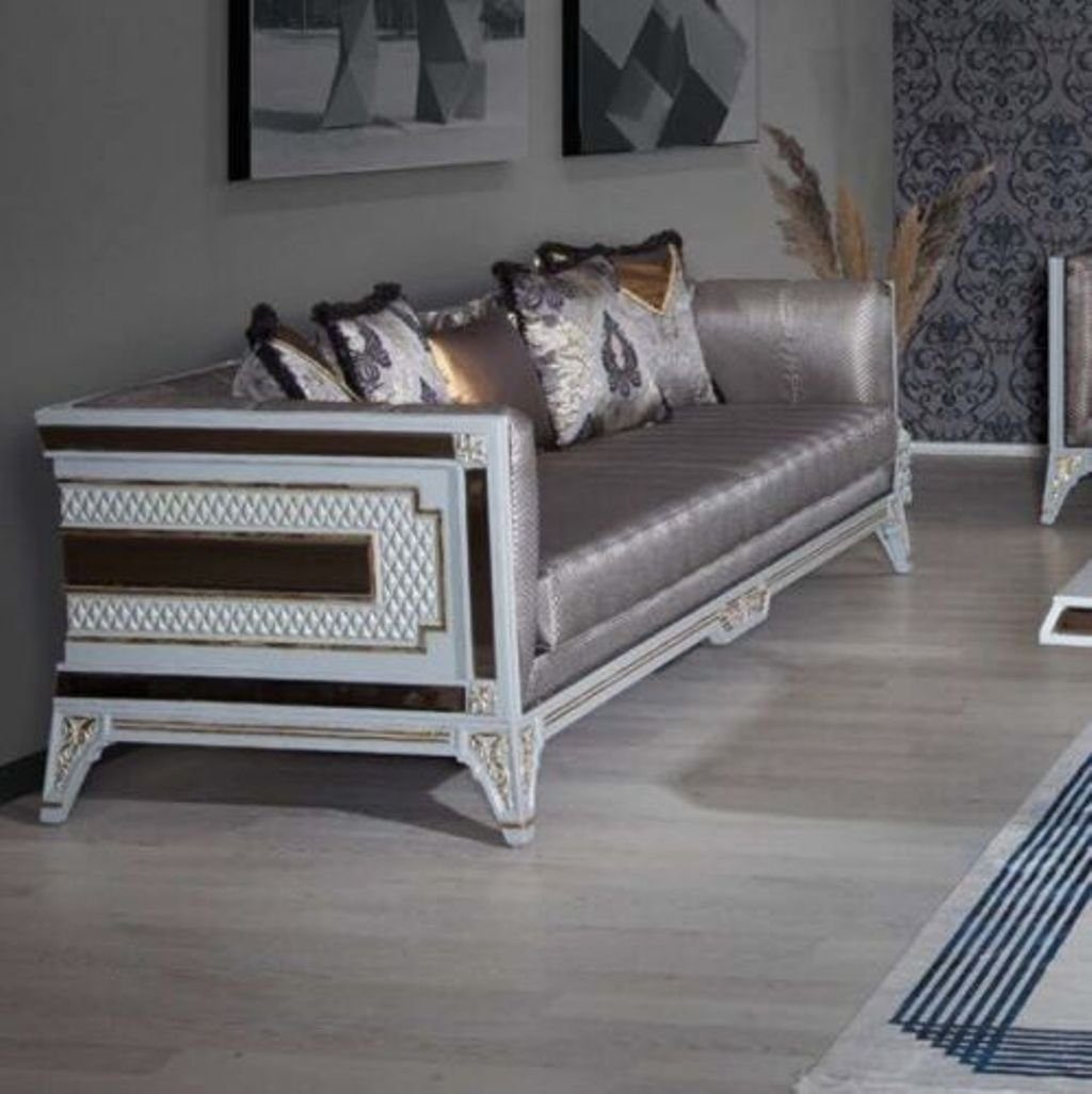 JVmoebel 3-Sitzer Designer Moderne Sofa 3 Sitzer Holz Möbel Polster Textil  Grau, 1 Teile, Made in Europa