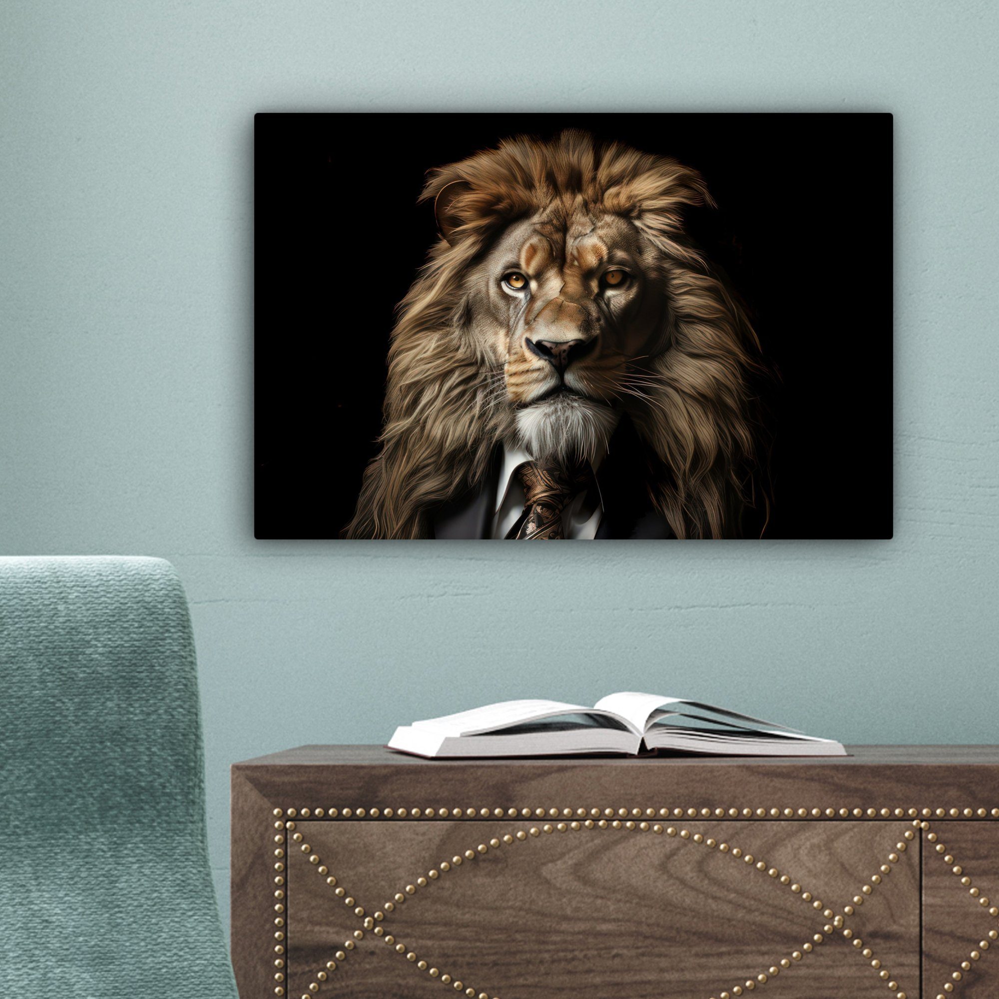 OneMillionCanvasses® Leinwandbild Löwe - Porträt - Schwarz - Tier, Fotodruck (1 St), Wandbild, Deko Schlafzimmer Wohnzimmer Flur 20x20 cm – Bild 3 von 5