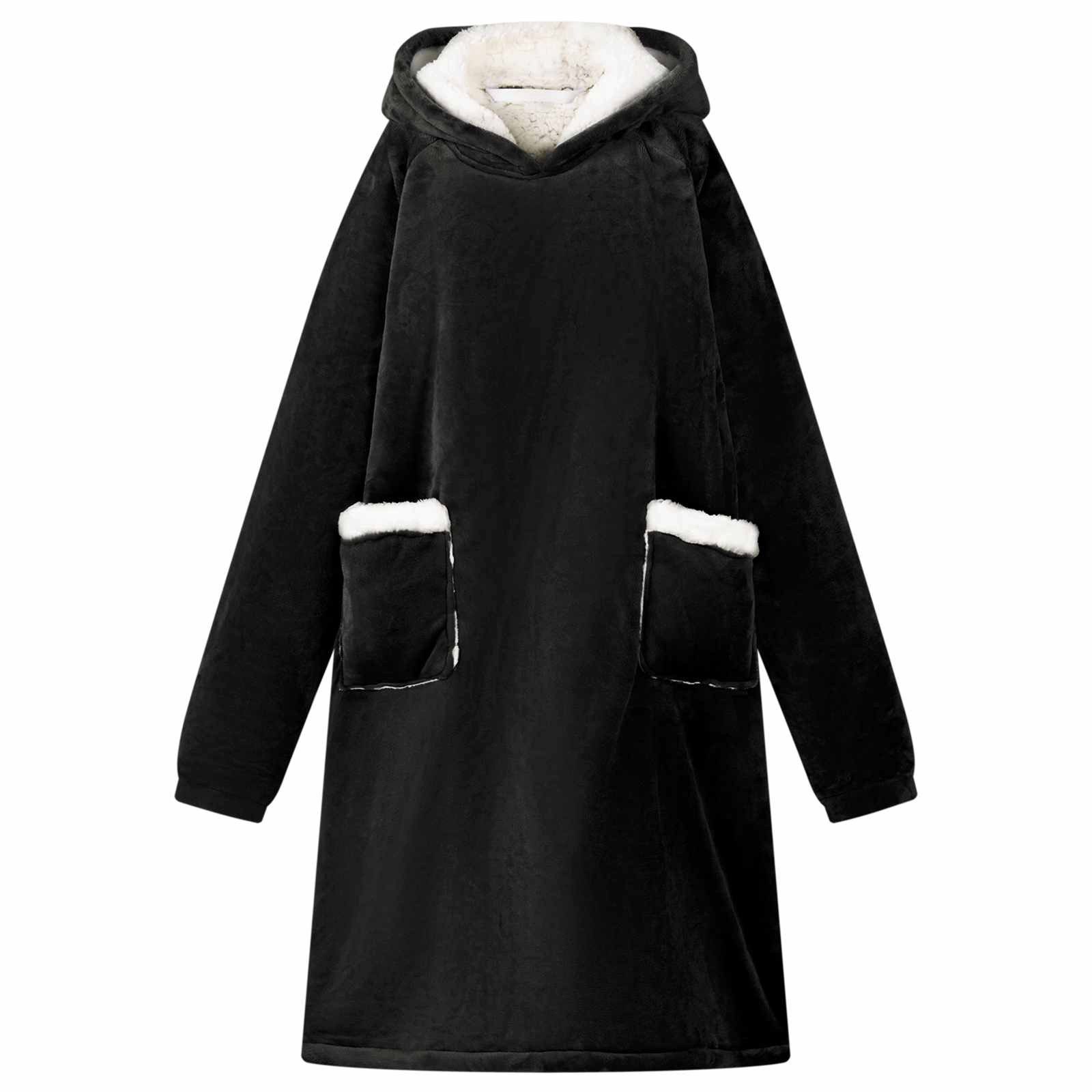 vidaXL Unisex-Bademantel Decken-Hoodie Schwarz L Fleece und Flanell, Vlies
