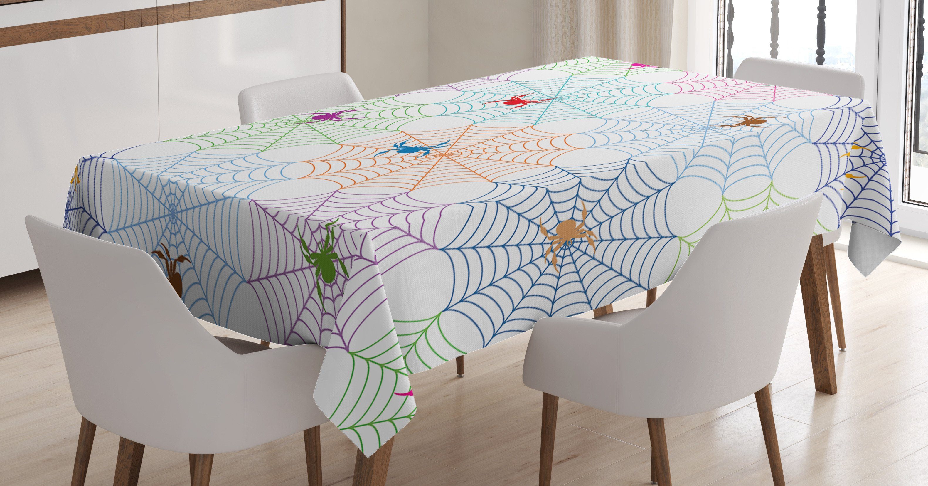 Abakuhaus Tischdecke Farbfest Waschbar Für den Außen Bereich geeignet Klare Farben, Spinnennetz bunt Networks