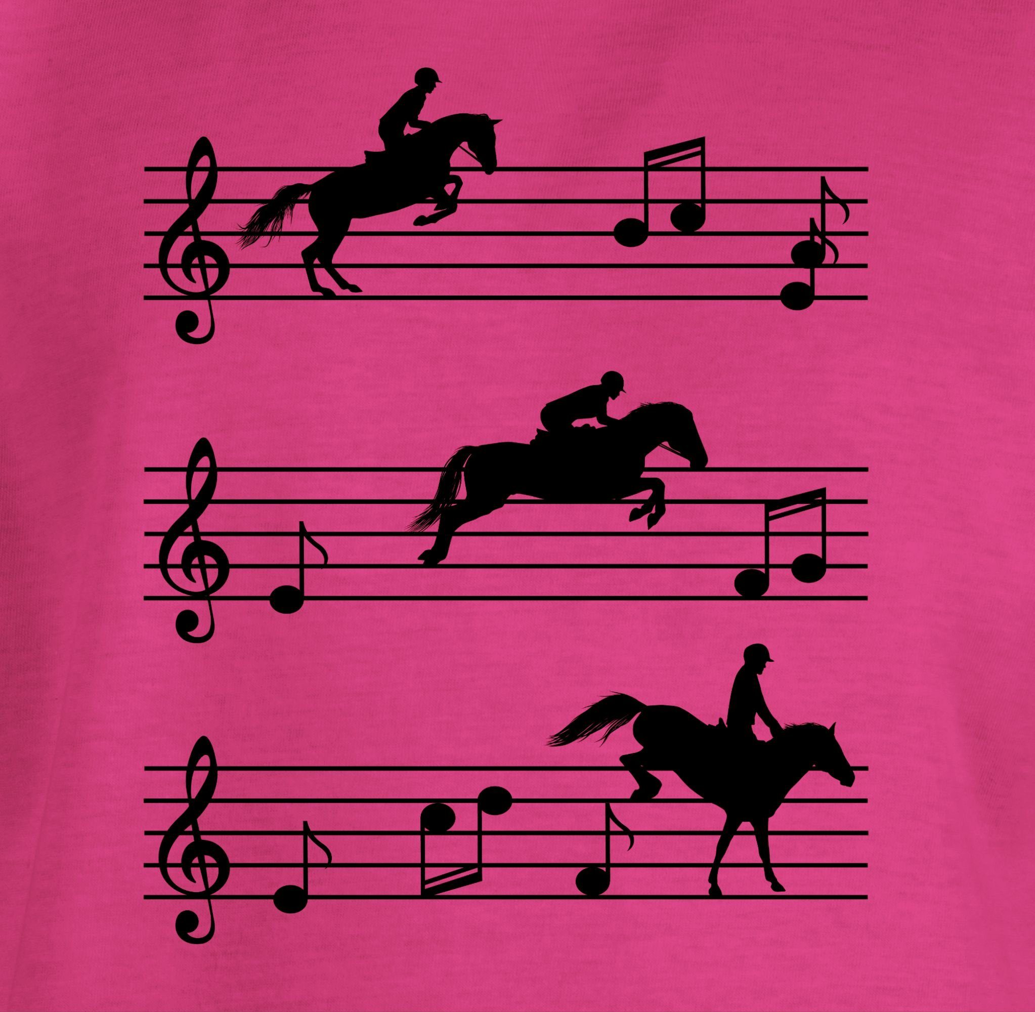 1 Musiknoten T-Shirt Pferd Pferde Fuchsia Shirtracer - auf schwarz