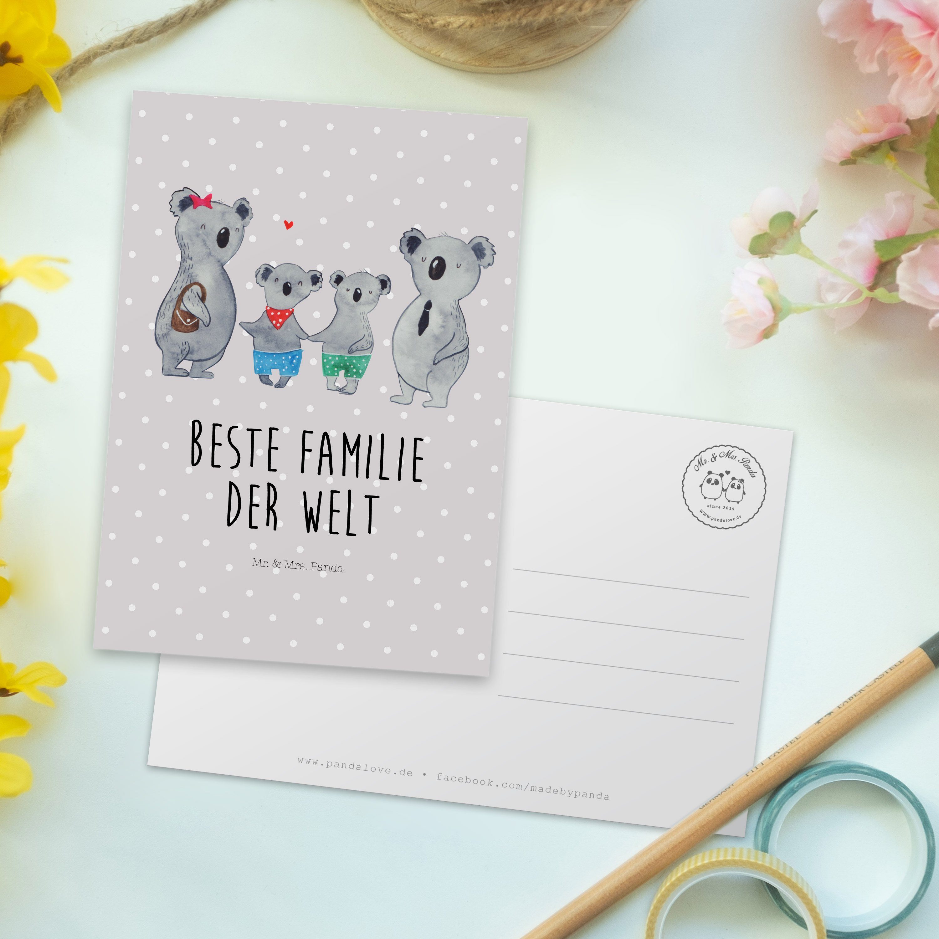 Familienzeit, zwei Geschenk, Familie Koalafami - - Pastell Panda Grau Mr. Postkarte Koala Mrs. &