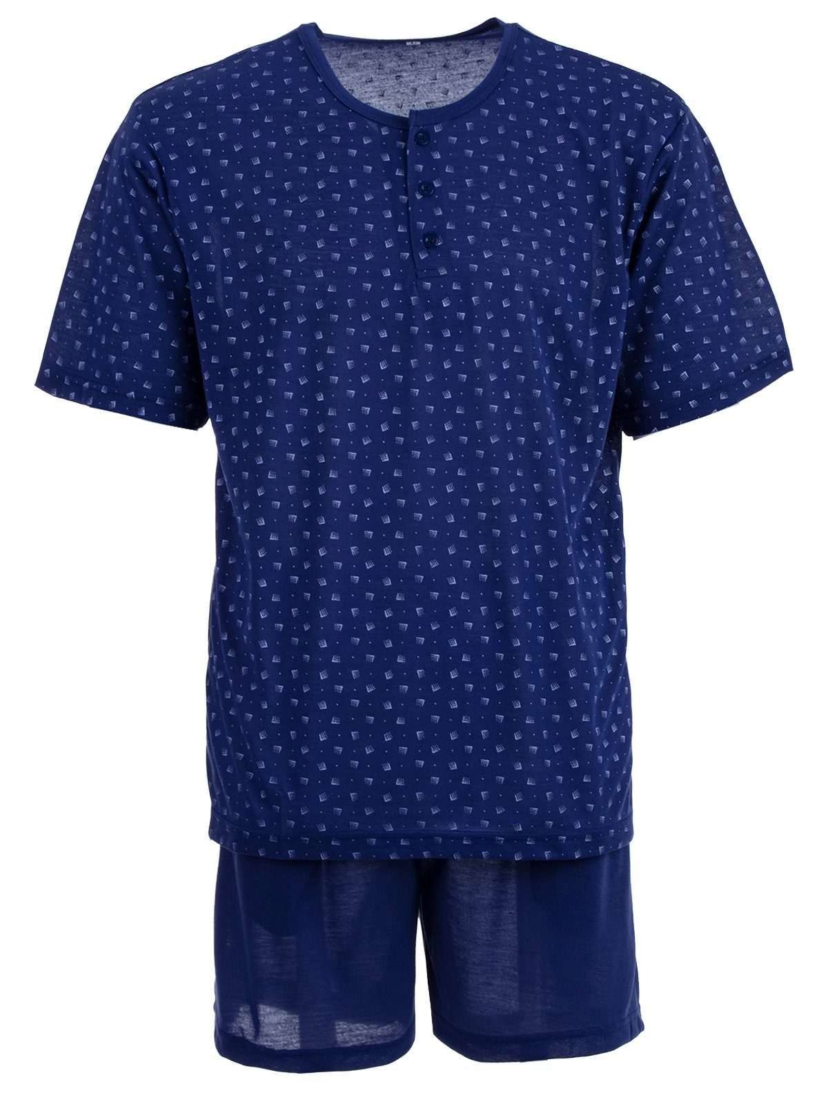 Lucky Schlafanzug Pyjama Set Shorty - Knöpfe Rechteck navy