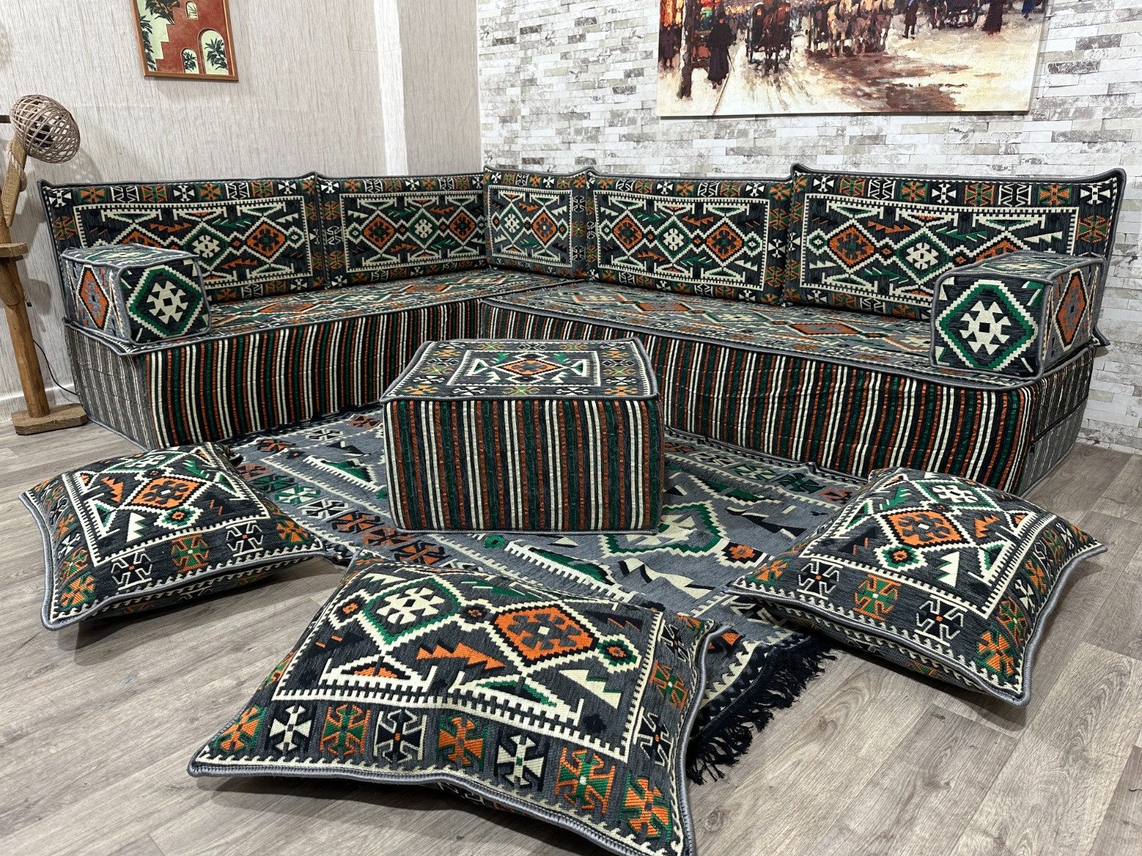 CaddeBuy Sofa Orientalisches Sitzecke, Kelim, Schnittsofas, Arabische Ecke Majlis, 14 Teile