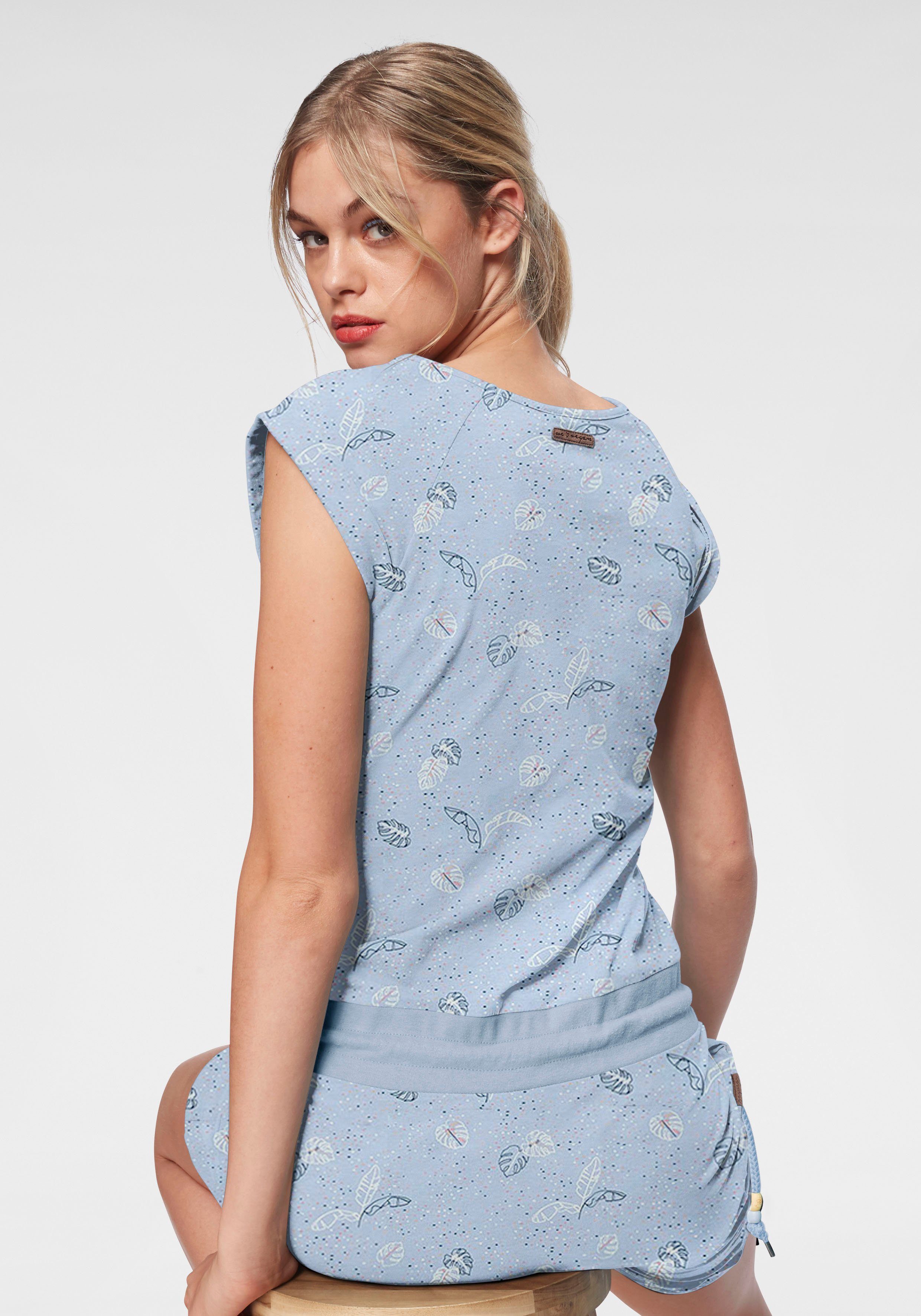 Ragwear Jerseykleid PENELOPE PRINT mit blue kontrastiven und 2042 Zierperlen-Besatz Kordelzug light