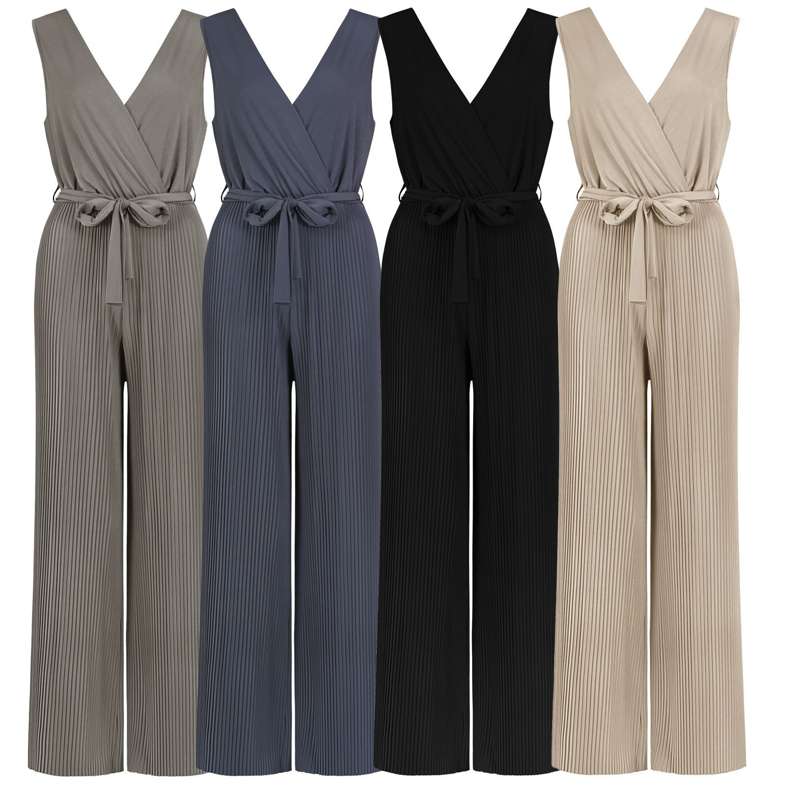 SUBLEVEL Overall Damen Overall Jumpsuit lange Hose Binde Gürtel Einteiler Plissee Hose – Bild 5 von 5