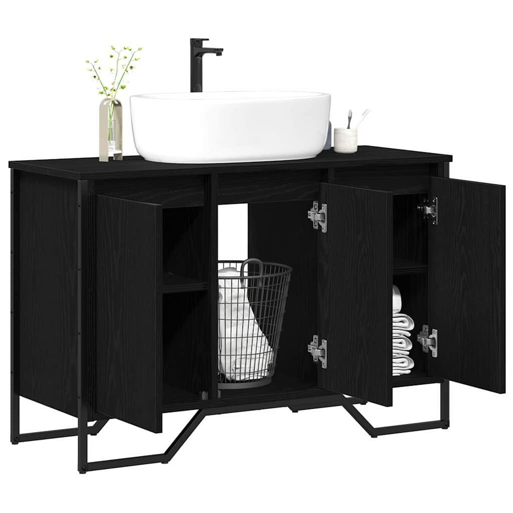 vidaXL Badezimmerspiegelschrank Waschbeckenschrank Schwarz Eichen-Optik 91 x 35 x 60 cm (1-St)
