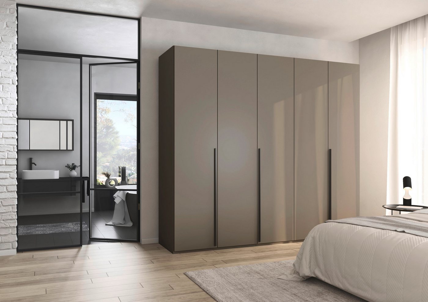 rauch Drehtürenschrank Kleiderschrank Schrank Garderobe Wäscheschrank BESTSELLER MONTCLAR (3 Ausstattungen BASIC/CLASSIC/PREMIUM (SOFT-CLOSE), Breiten 201-400 cm) Front in Glas/Hochglanz/Dekor/Grauspiegel in 5 Breiten MADE IN GERMANY