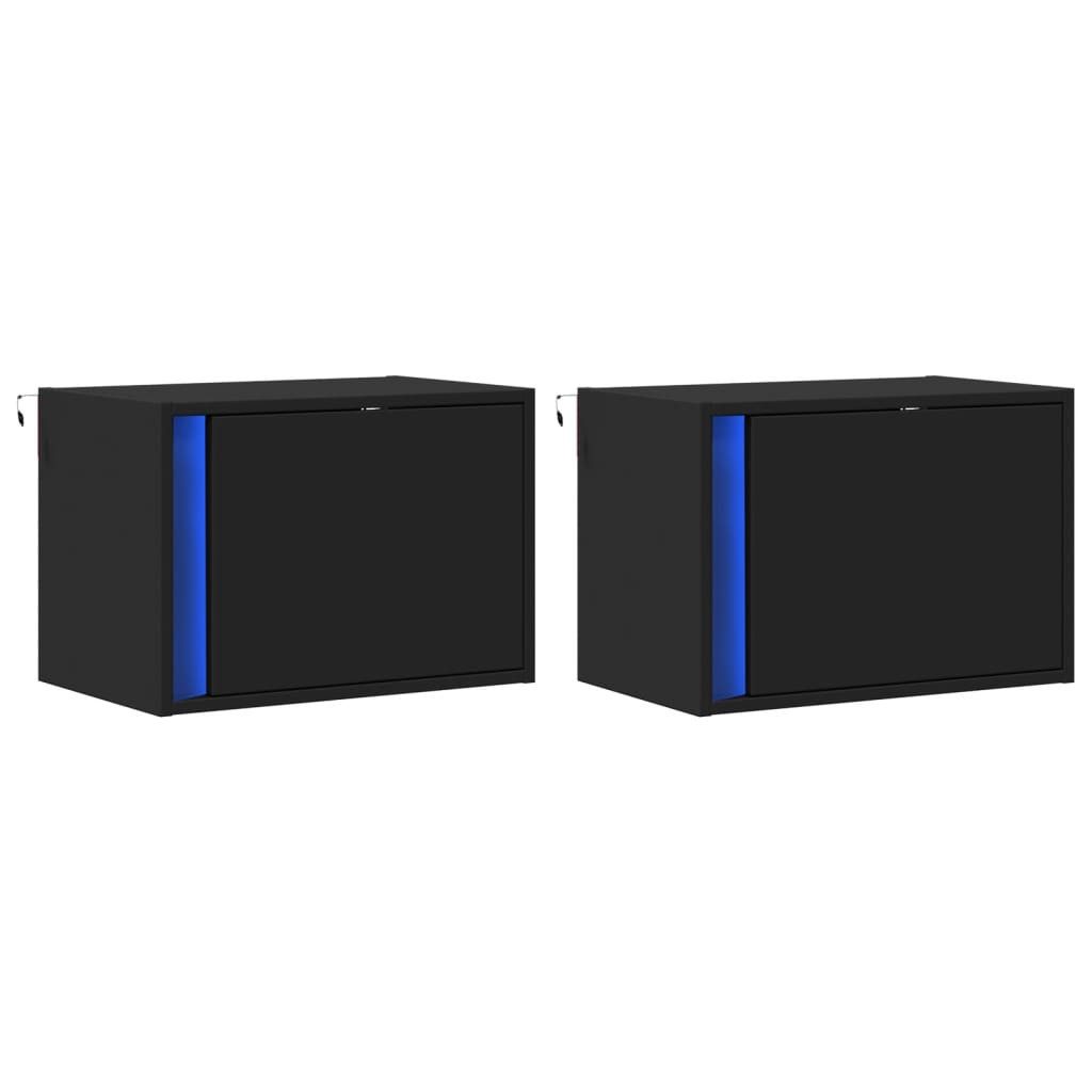 vidaXL Nachttisch Wand-Nachttische mit LED-Leuchten 2 Stk. Schwarz (2-St) günstig online kaufen