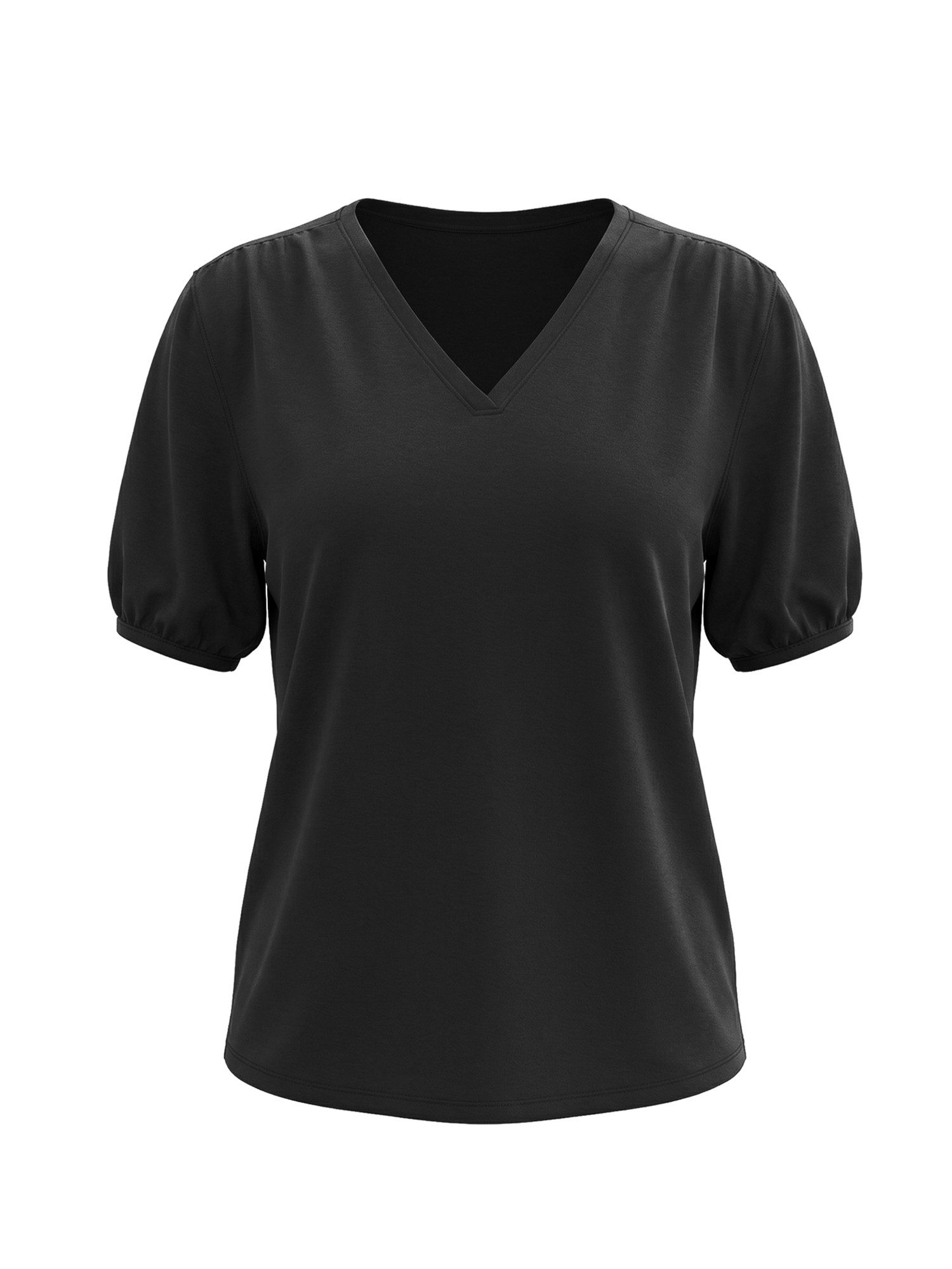 Imily Bela T-Shirt Damen Puffbluse mit V-Ausschnitt (Packung, 1-tlg., 1per-Pack) Bogensaum – Bild 5 von 5