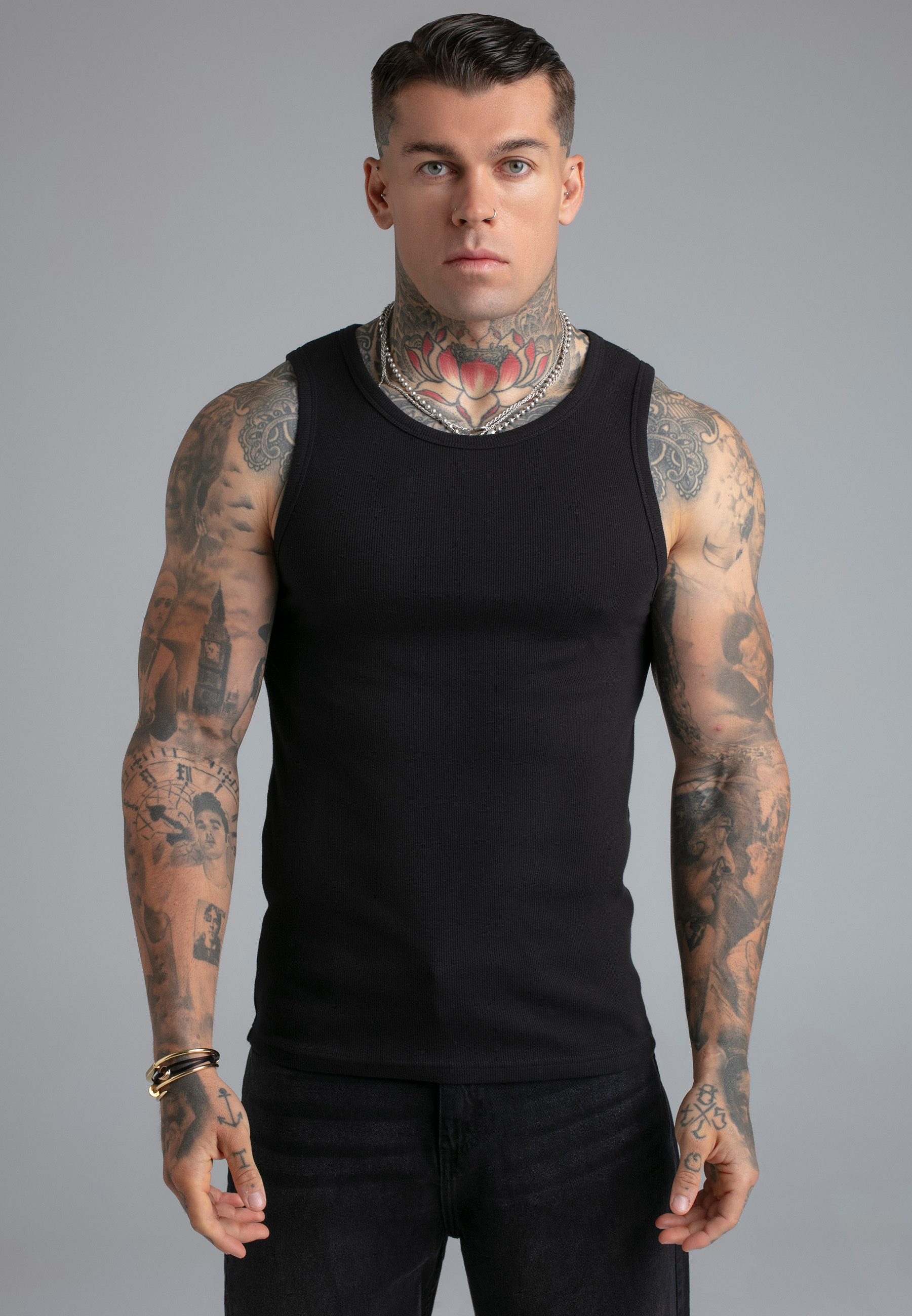 Siksilk Tanktop SikSilk Herren Schwarz Ribbed Vest