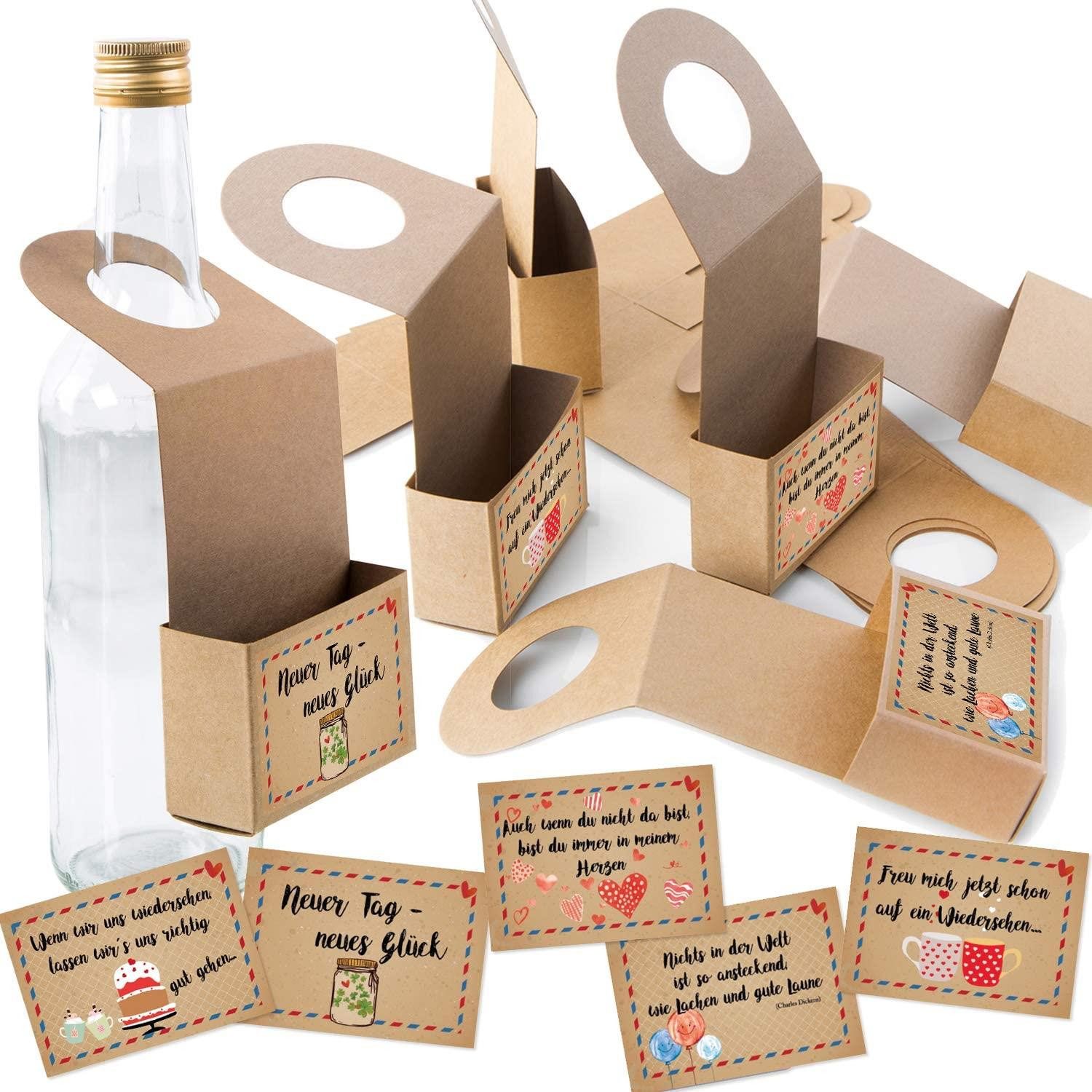 Logbuch-Verlag Geschenkbox 5 Flaschenanhänger zum Befüllen aus Kraftpapier + Sprücheaufkleber