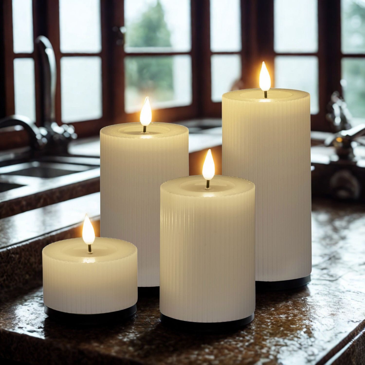 formano LED-Kerze Streifen, LED, mit Timerfunktion, Creme, Rillen, H: 4cm