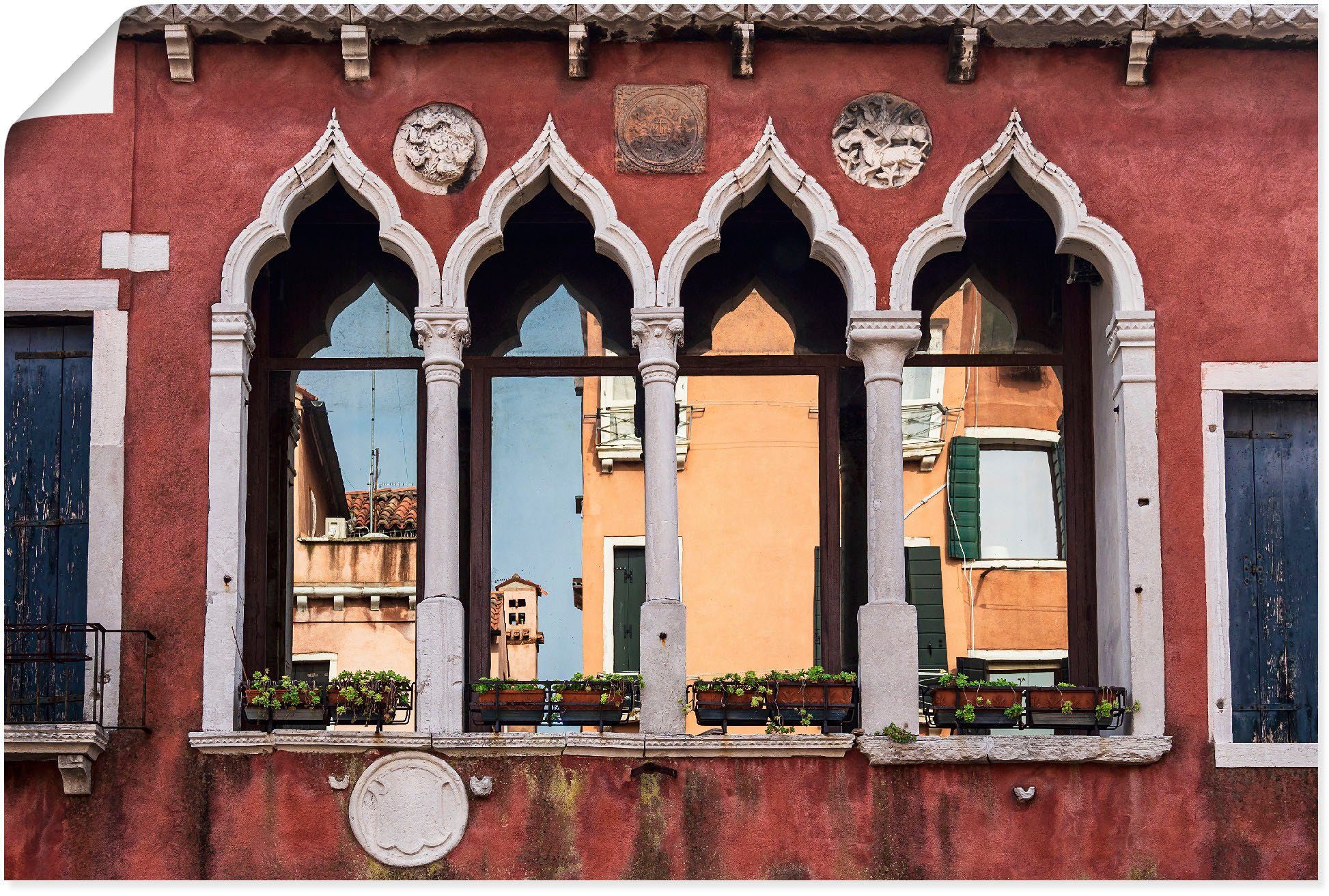 Artland Wandbild Historische Gebäude Altstadt von Venedig, Fenster & Türen (1 St), als Alubild, Leinwandbild, Wandaufkleber oder Poster in versch. Größen | Poster