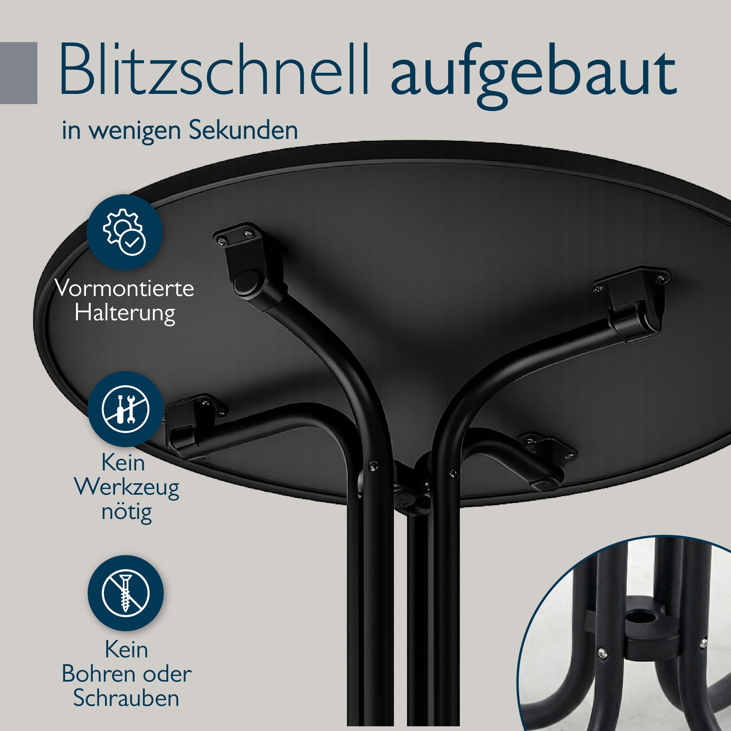 Beautissu Bistrotisch Bistrotisch Bistroni WP Ø80xH70cm Schwarz, Campingtisch Partytisch Esstisch Gastro Bistroni