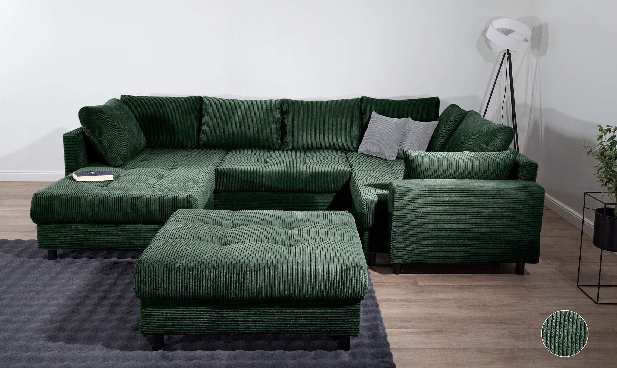 COLLECTION AB Wohnlandschaft Toni U-Form mit Armlehne, inkl. Hocker und Zierkissen in abgesetzter Farbe, mit Bonnelfederkern