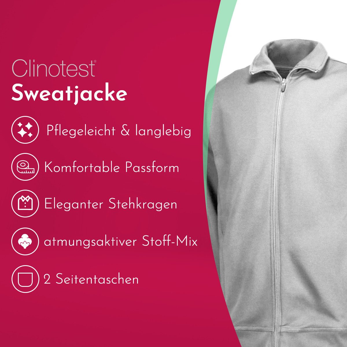 Clinotest Sweatjacke ohne Kapuze Unisex - günstig online kaufen