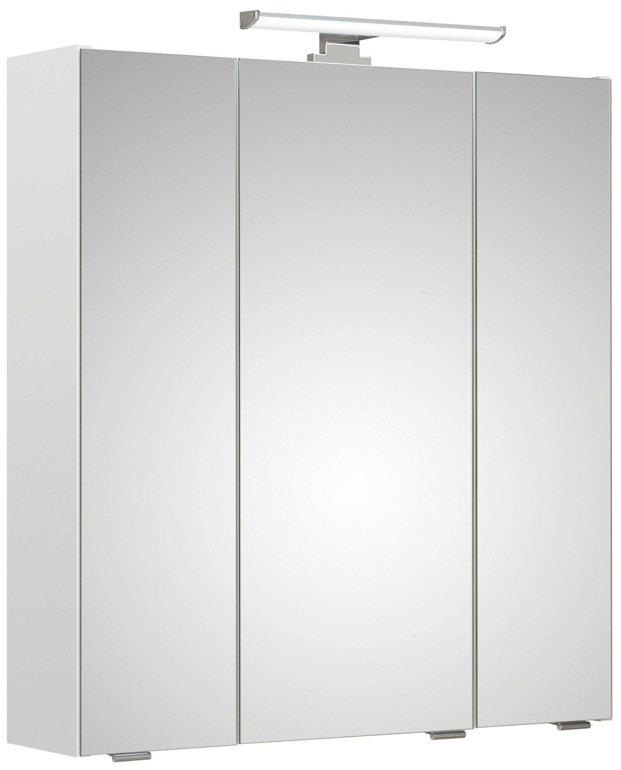 PELIPAL Spiegelschrank Quickset Breite 65 cm, 3-türig, LED-Beleuchtung, Schalter-/Steckdosenbox Weiß Glanz/Weiß Hochglanz | Weiß Glanz