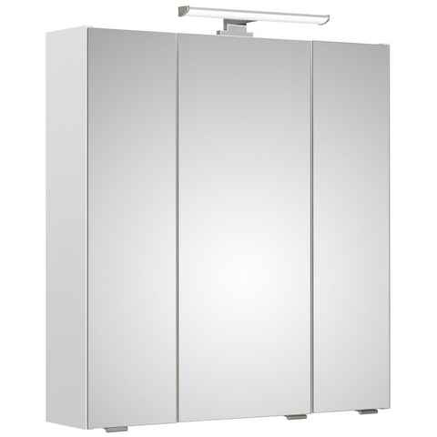 Saphir Spiegelschrank Quickset Badschrank, 3 Spiegeltüren, 6 Einlegeböden, 65 cm breit inkl. LED-Beleuchtung, Türdämpfer, Schalter-/Steckdosenkombination