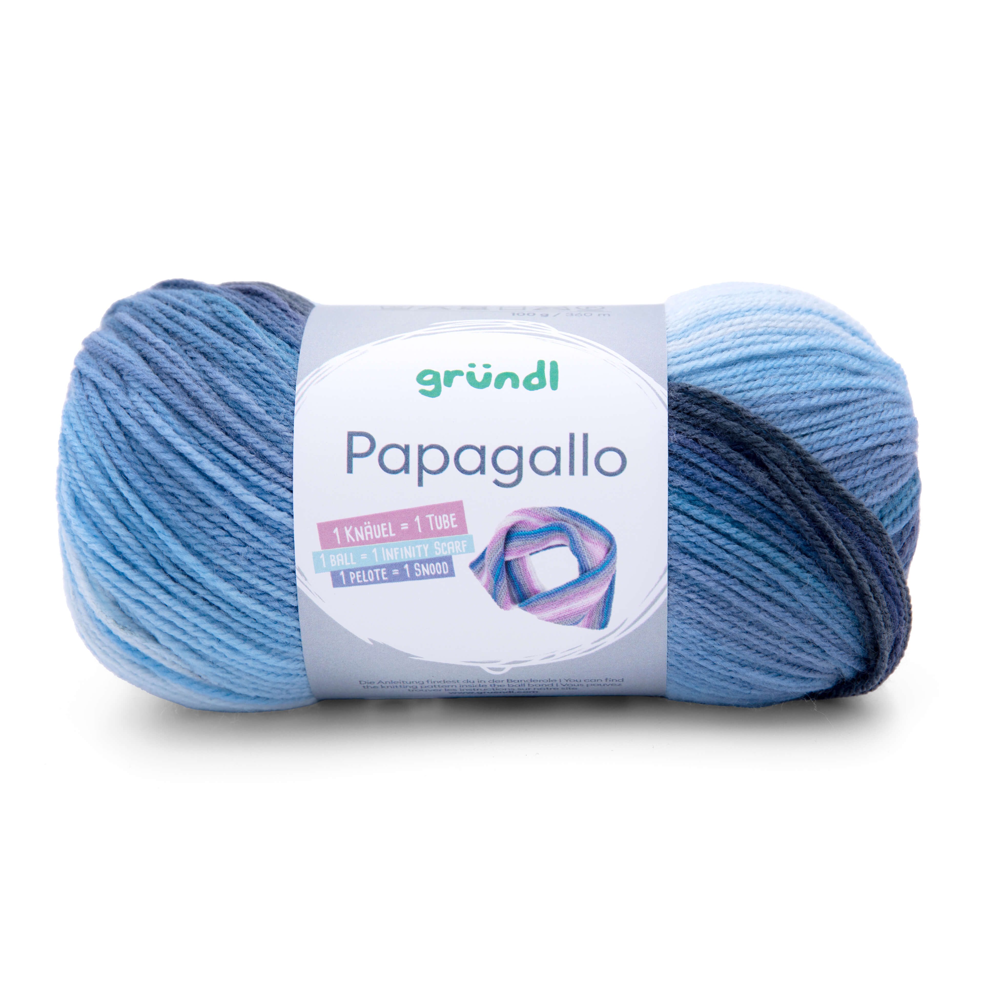 Gründl Wolle Papagallo Farbverlaufswolle mi Anleitung Häkelwolle, 360,00 m (Wolle zum stricken oder häkeln, Farbverlaufsgarn, Strickwolle, Strickgarn, Handstrickgarn), 100% Polyacryl, ohne Schurwolle, auch für Wolle-Allergiker geeignet