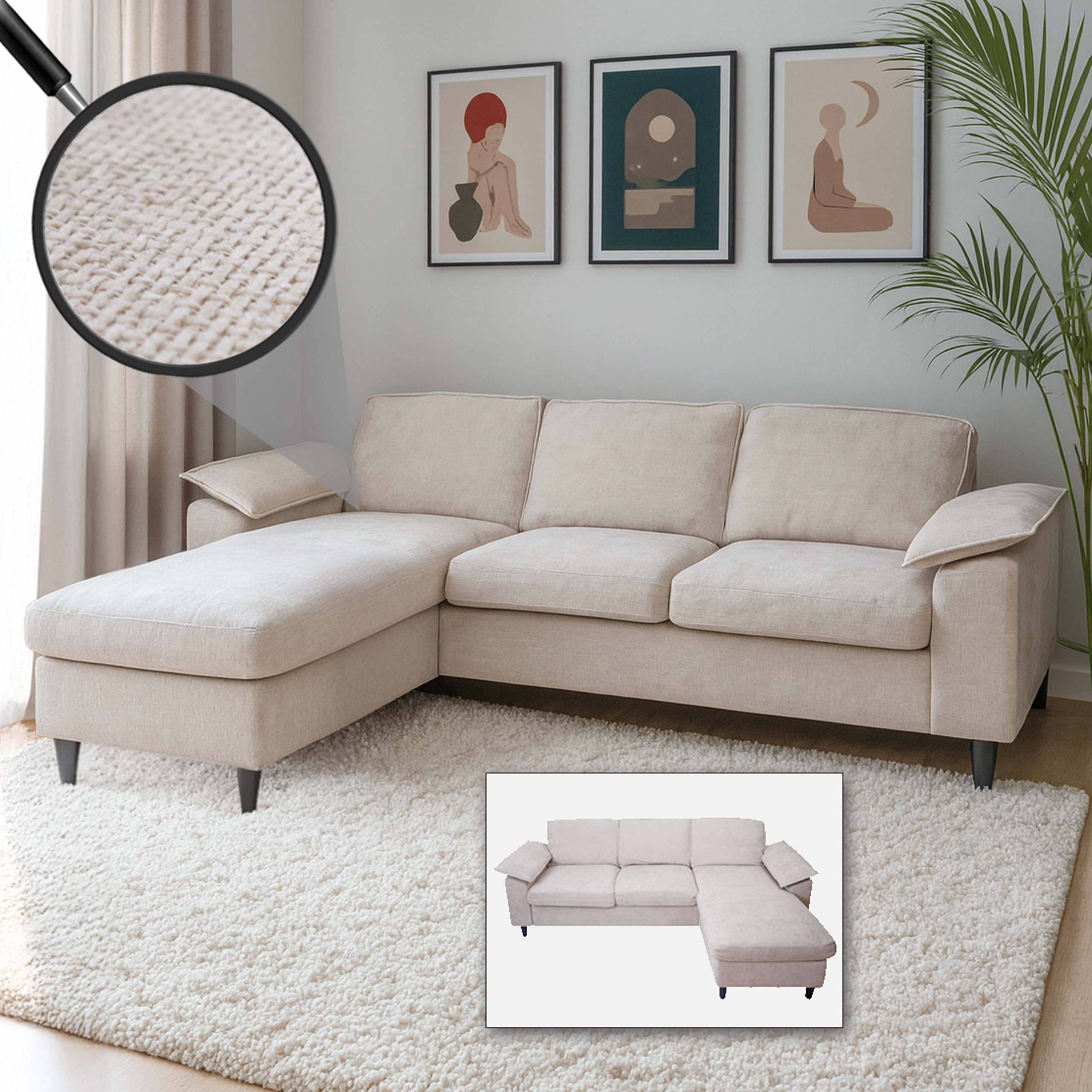MCW Ecksofa MCW-O71, Liegefläche links/rechts montierbar