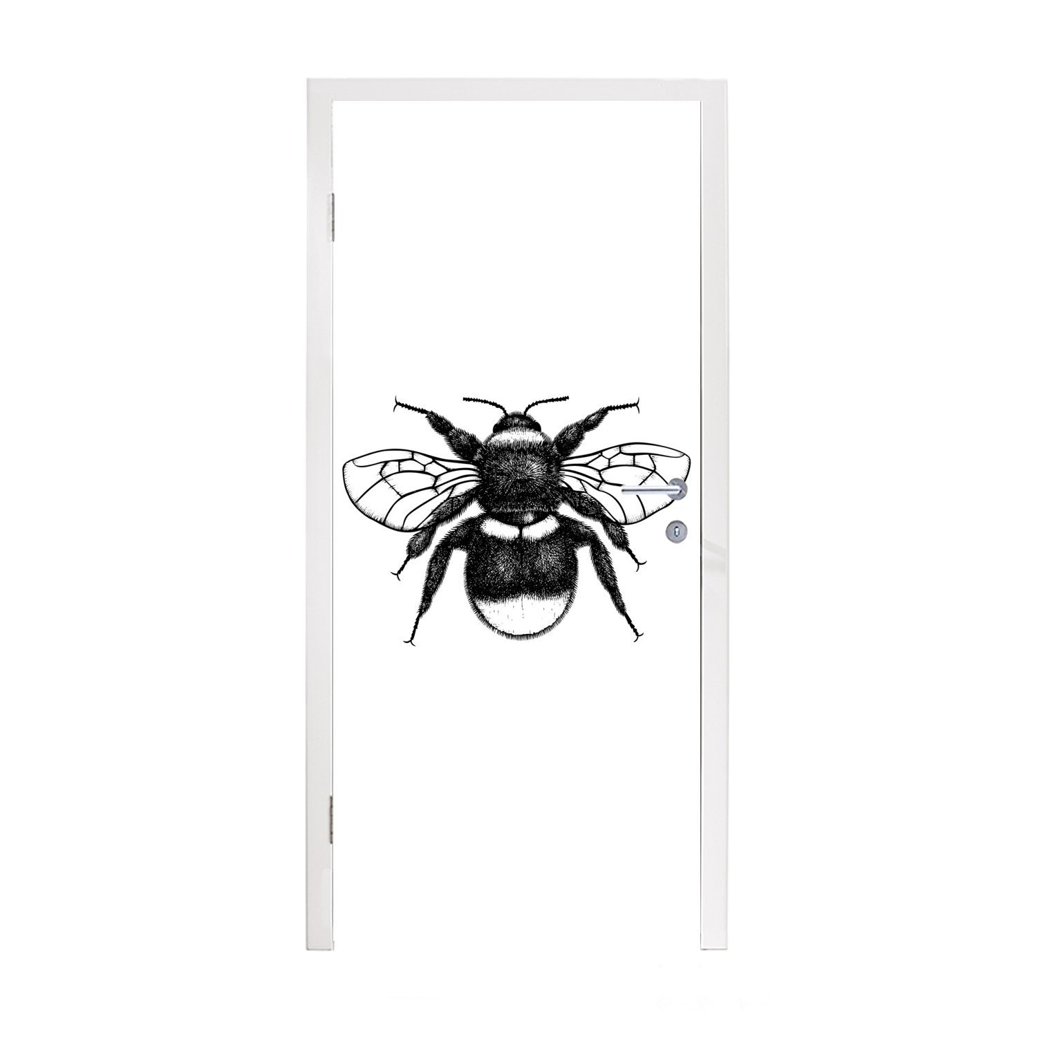MuchoWow Türtapete Hummel - Botanisch - Retro - Insekten, Matt, bedruckt, (1 St), Fototapete für Tür, Türaufkleber, 75x205 cm