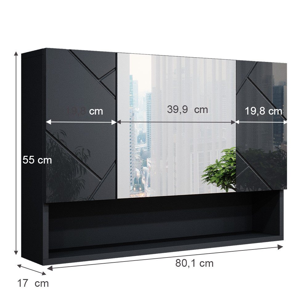 Vicco Badezimmerspiegelschrank Irma, Anthrazit Hochglanz, 80 x 55 cm (1-St)