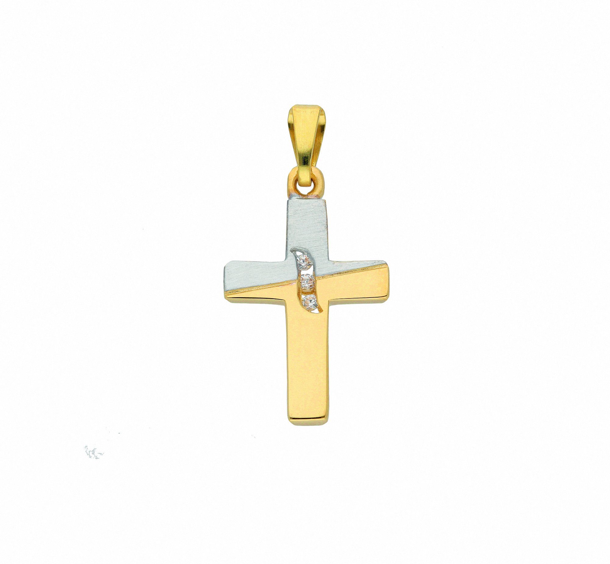 Adelia´s Kette ohne Anhänger 585 Gold Kreuz Anhänger mit Zirkonia,  Schmuckset - Set mit Halskette, Maße des Anhängers - Breite 12,1 mm - Höhe  17,5 mm