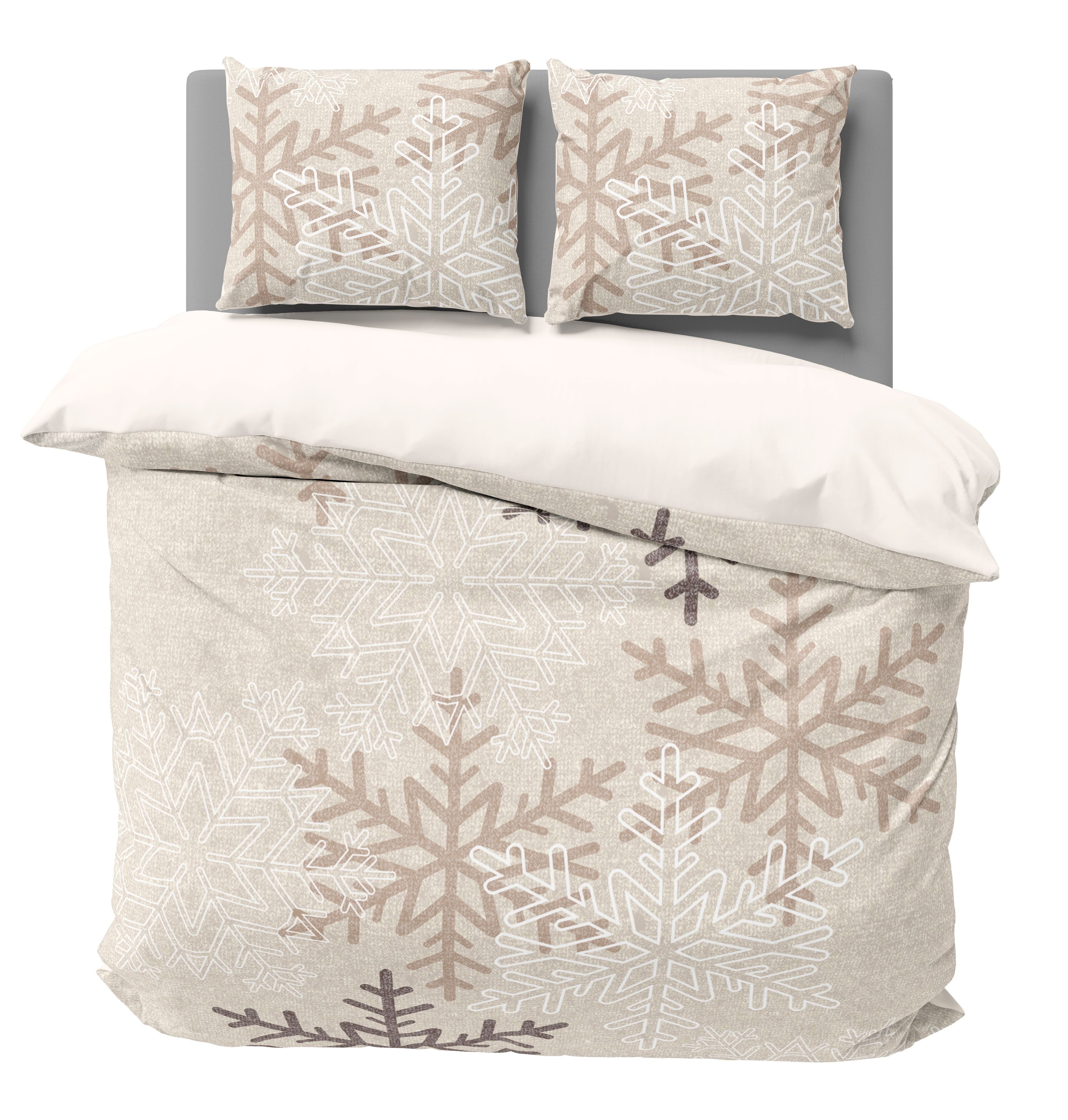 One Home Bettwäsche Winter Snowflakes, Flanell, 3 teilig, Kristalle und Schneeflocken, kuschelig warme weiche Baumwolle Biber