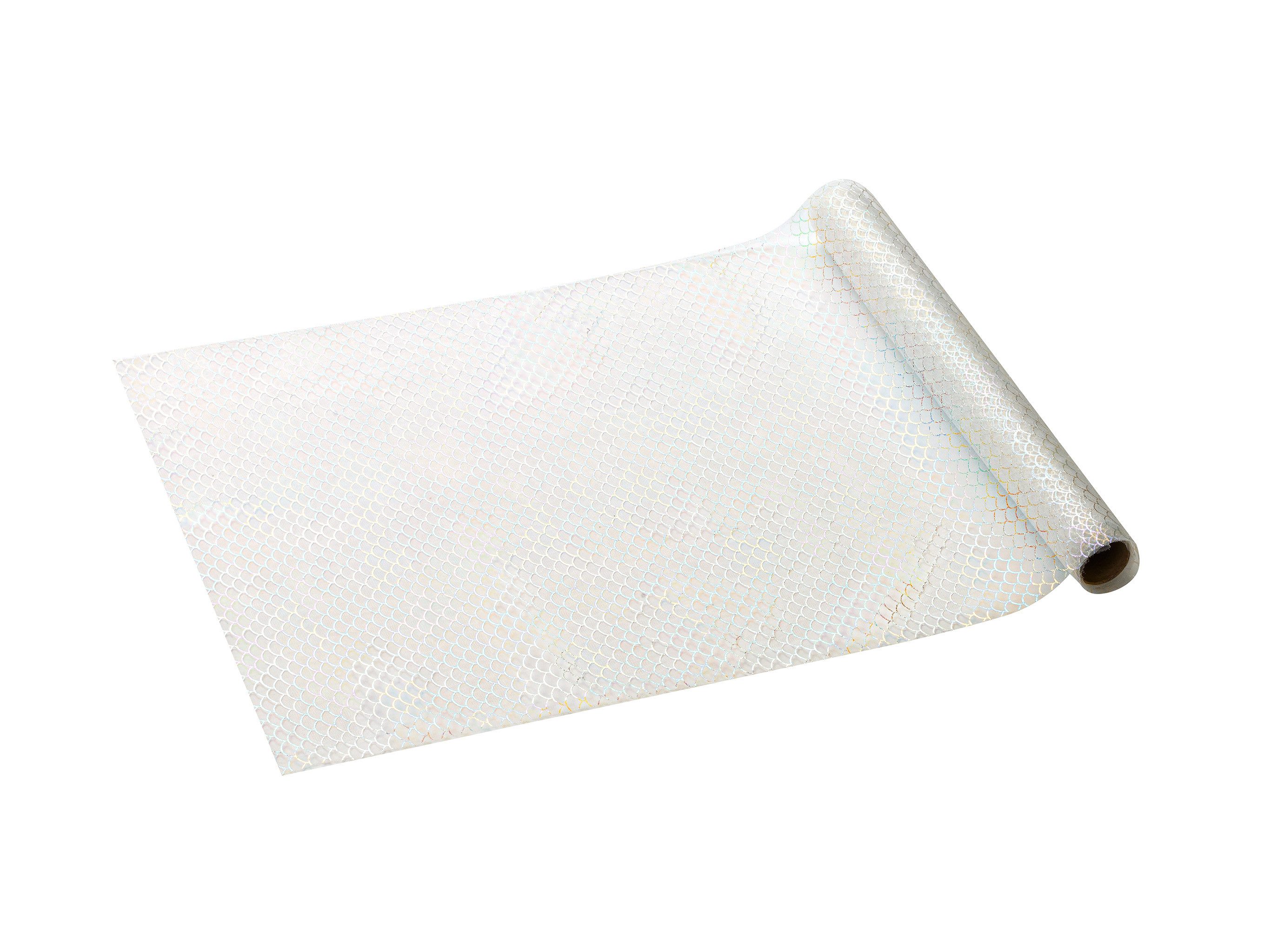 partydeco Tischläufer, Tischläufer mit Schuppenmuster 36cm x 3m Weiß / Irisierend